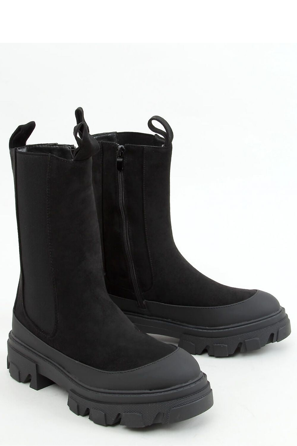 Tonal Black Platform Chelsea Boot with Chunky Rubber Sole for Women