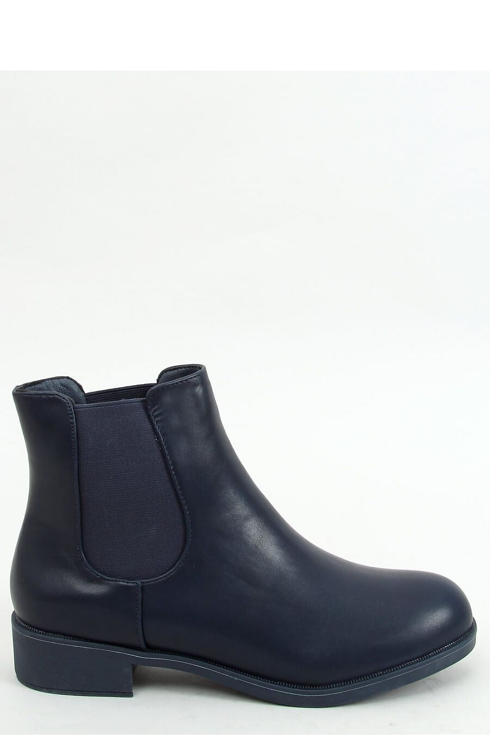 Navy Blue Leather Chelsea Boots with Low Block Heel & Almond Toe for Women