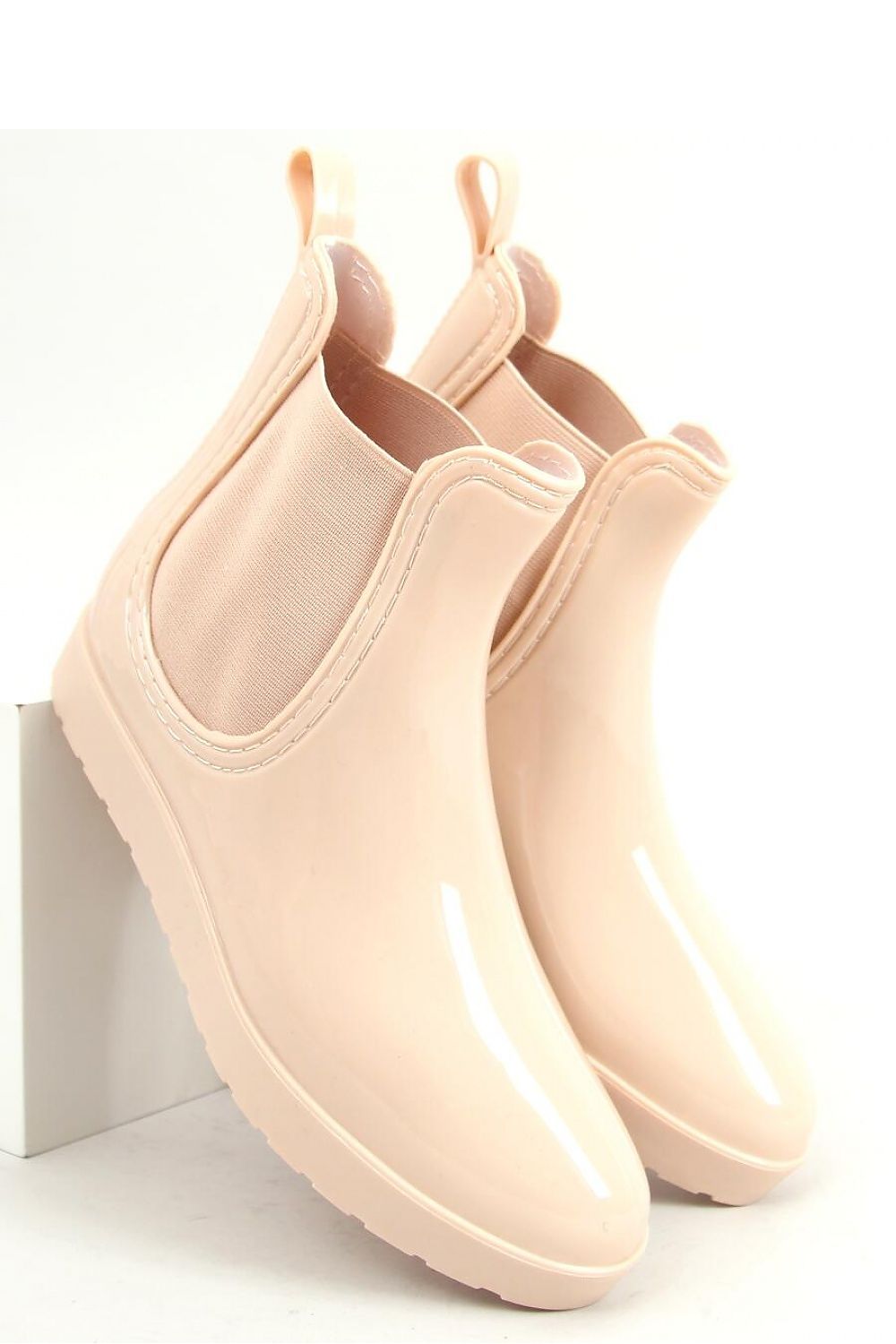 Beige Patent Waterproof Rubber Wellington Chelsea Boots for Women