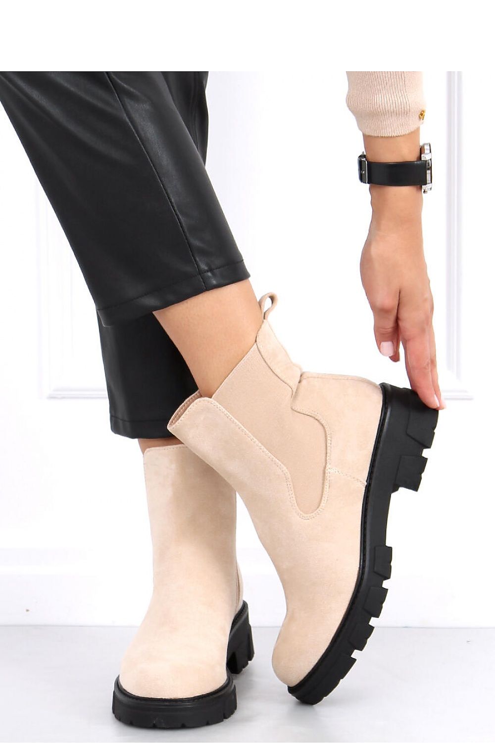 Creamy Beige Suede Women's Chelsea Boot with Chunky Sole