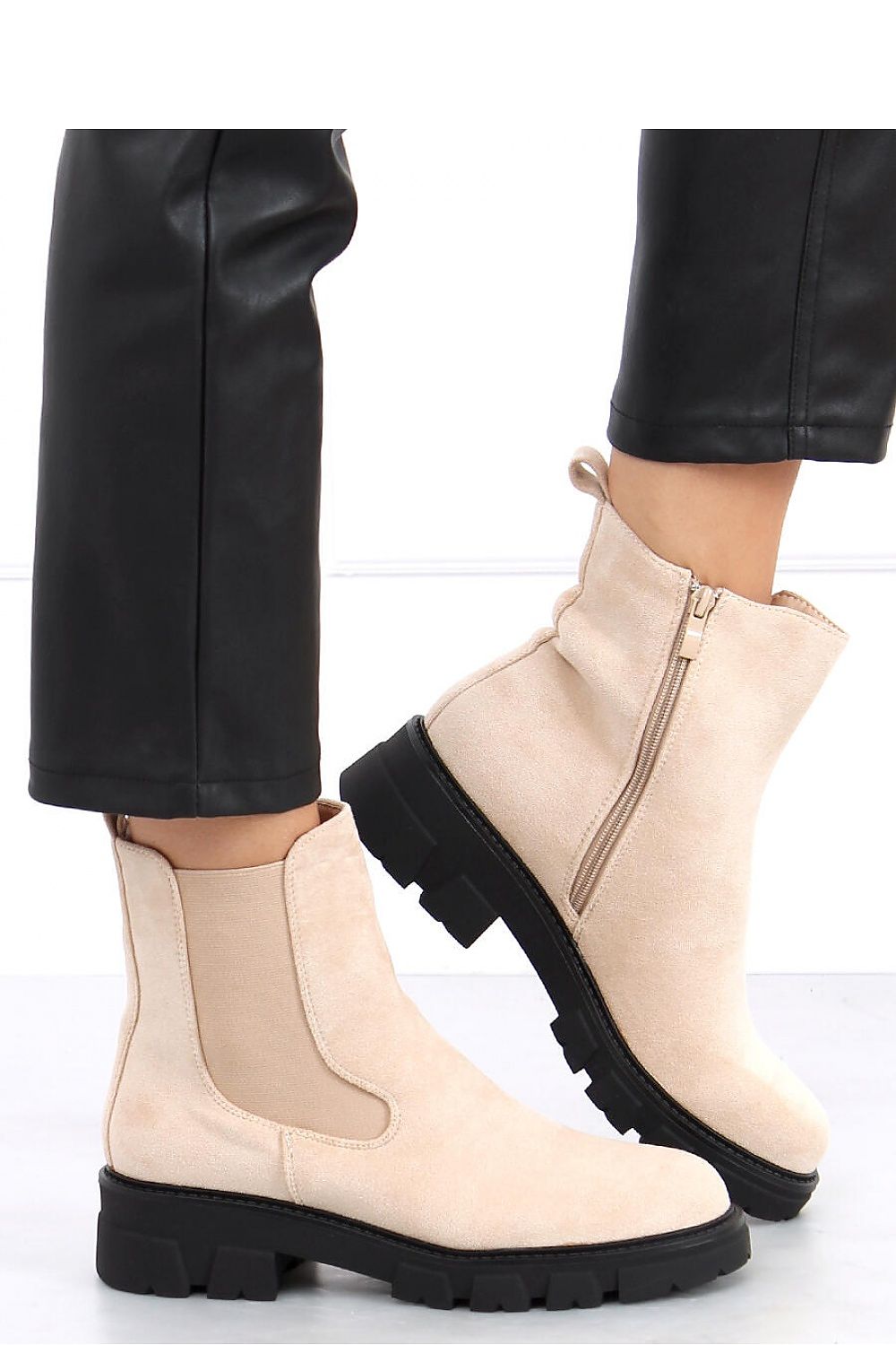 Creamy Beige Suede Women's Chelsea Boot with Chunky Sole
