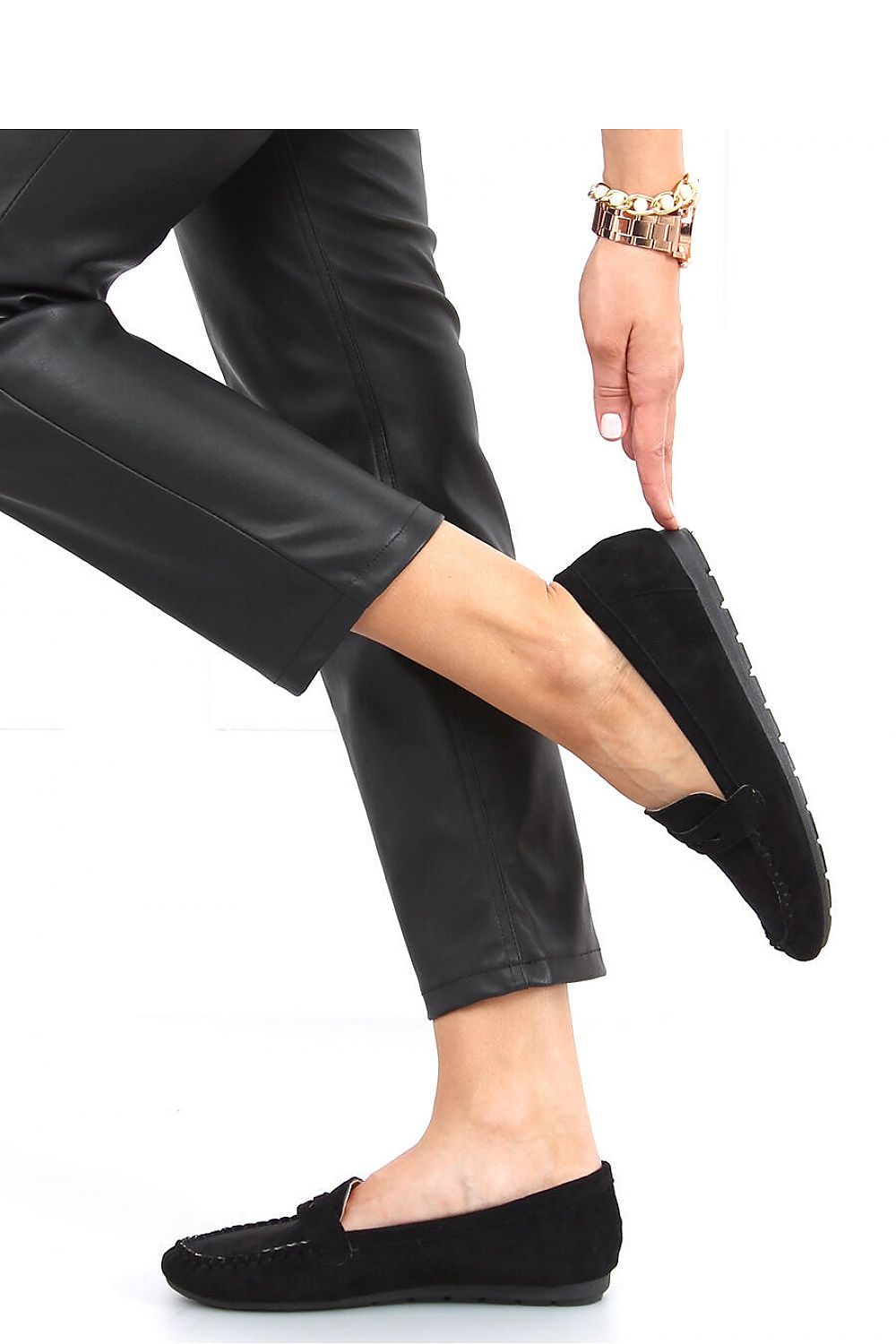 Black Suede Penny Loafers – Women's Round Toe with Whipstitch Trim