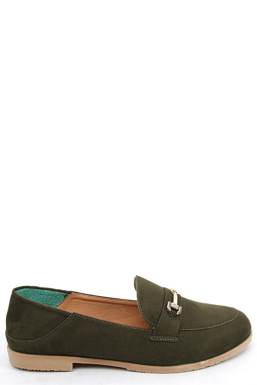 Olive Green Vegan Suede Loafers – Women's Almond Toe with Metal Bit Accent