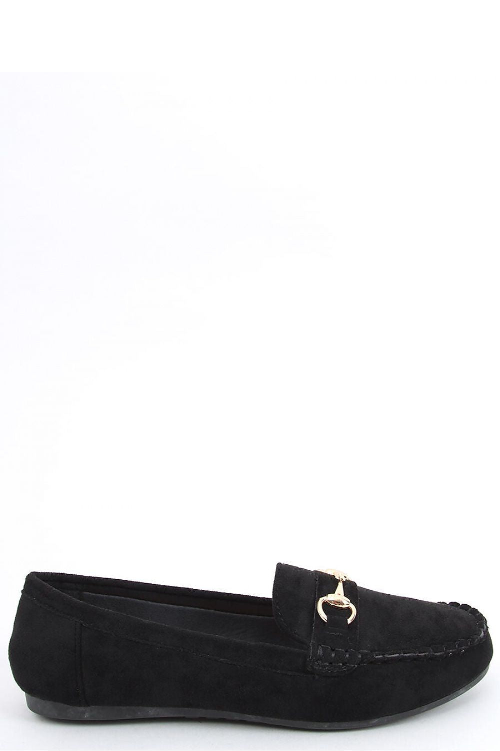Black Vegan Suede Loafers – Women's Round Toe with Gold Horsebit Accent