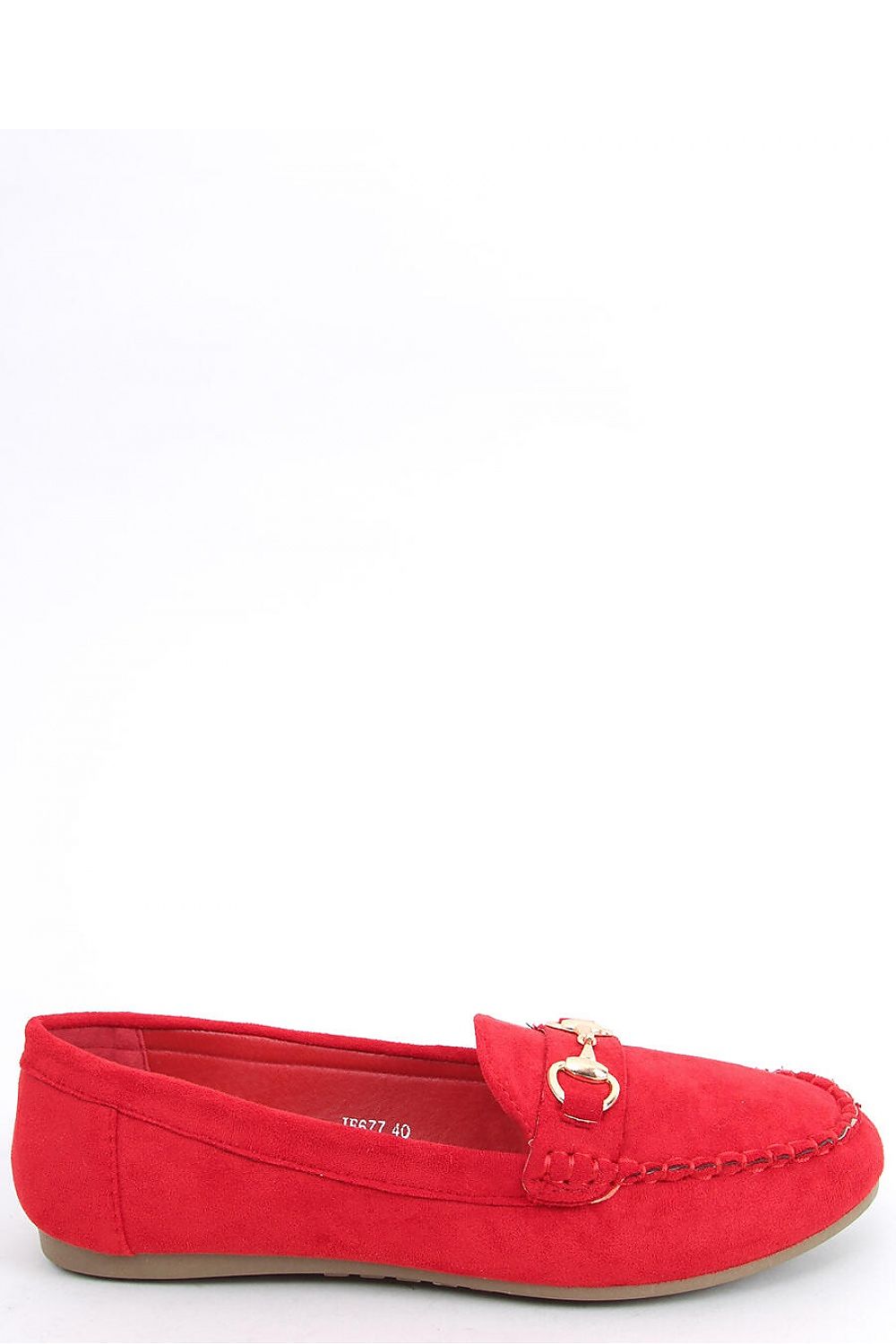 Red Vegan Suede Loafers – Women's Round Toe with Gold Horsebit Detail