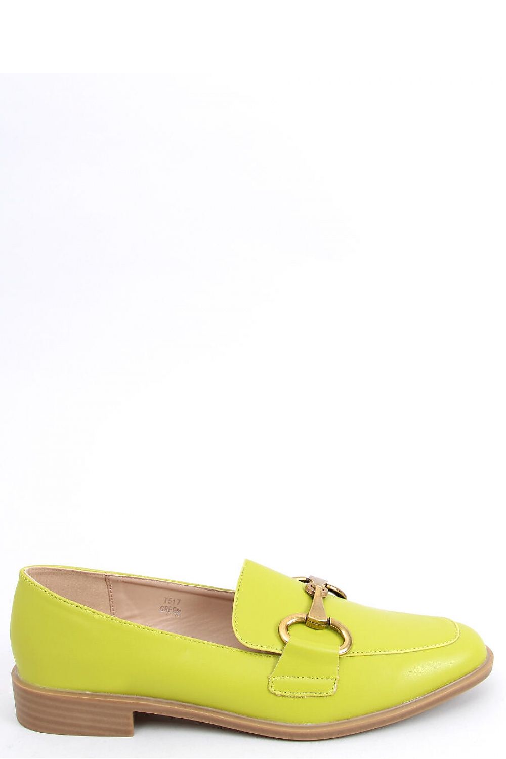 Lime Green Eco-Leather Low-Heel Womens Loafers Gold Horsebit Detail Almond Toe