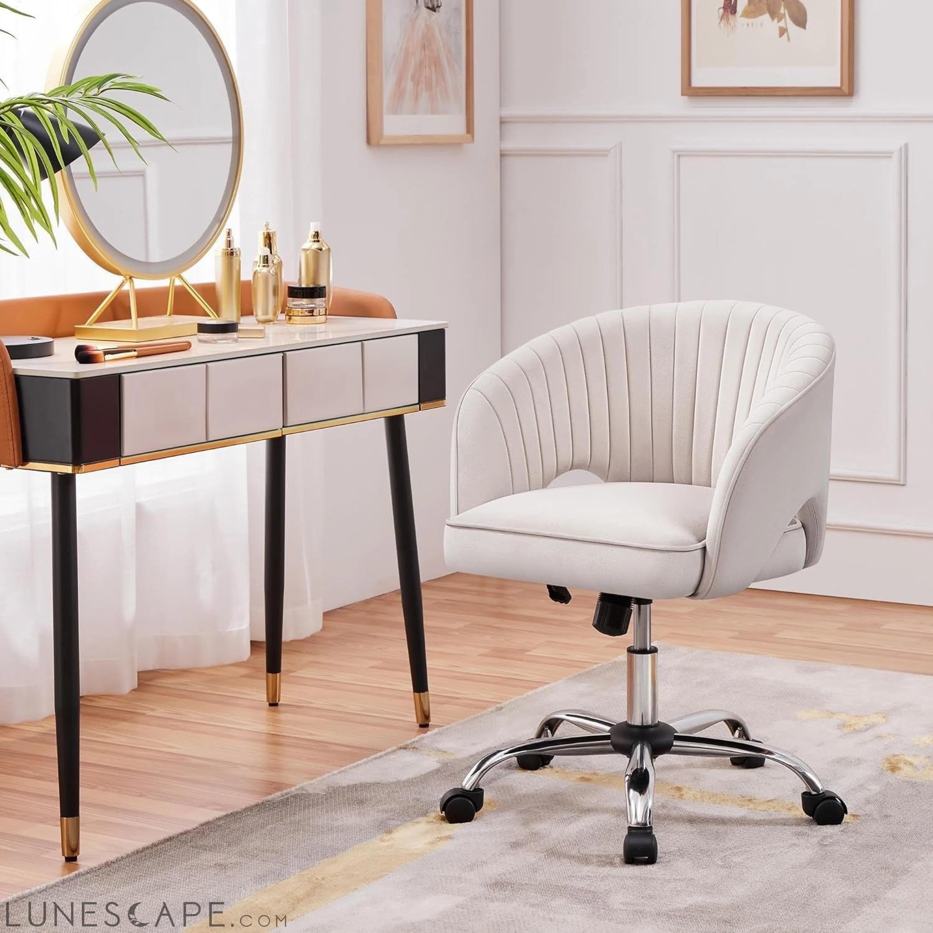 Cute Desk Chair Velvet Chair Vanity Chair with Wheels Home Office LUNESCAPE