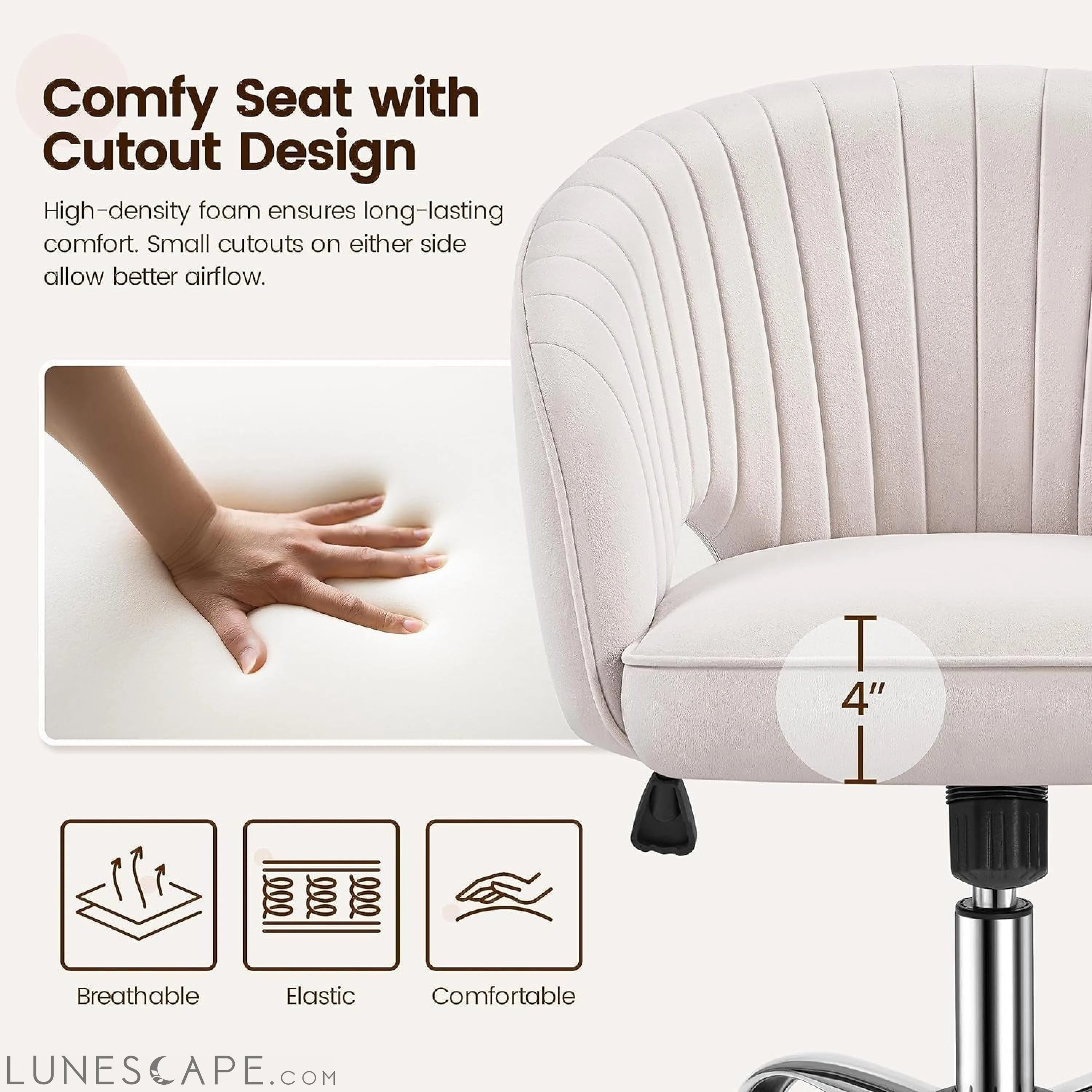Cute Desk Chair Velvet Chair Vanity Chair with Wheels Home Office LUNESCAPE