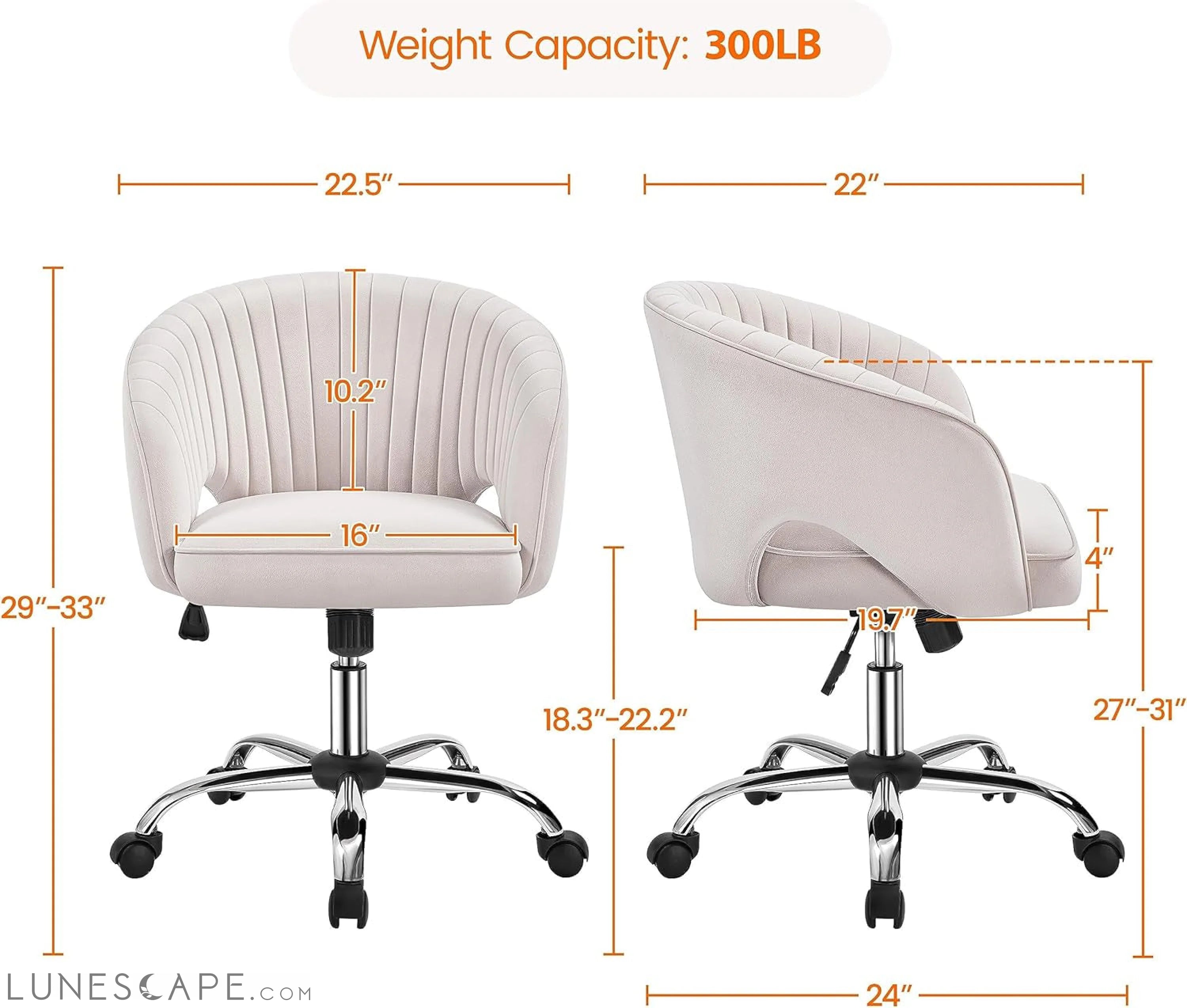 Cute Desk Chair Velvet Chair Vanity Chair with Wheels Home Office LUNESCAPE