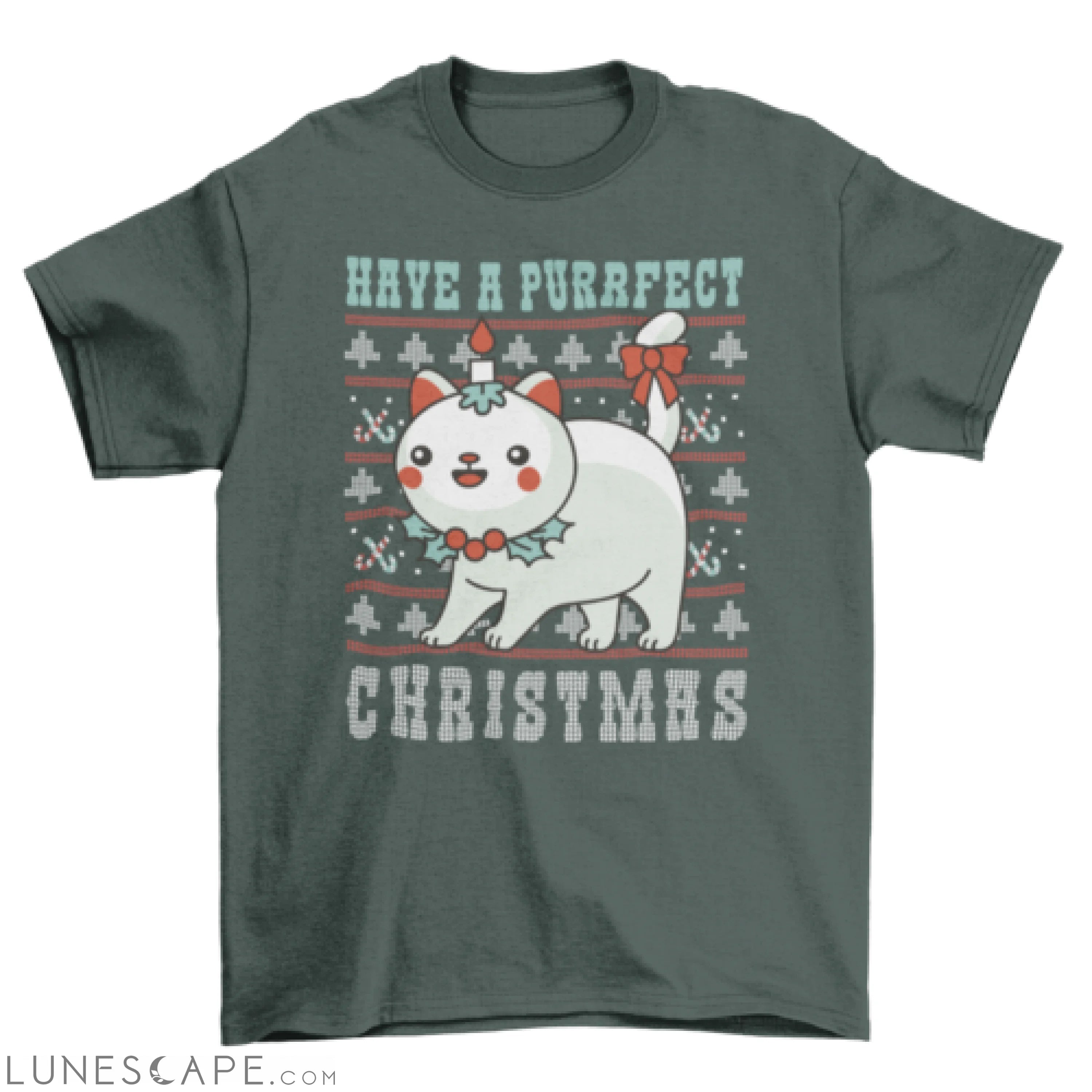 Cute purrfect Christmas cat t-shirt LUNESCAPE