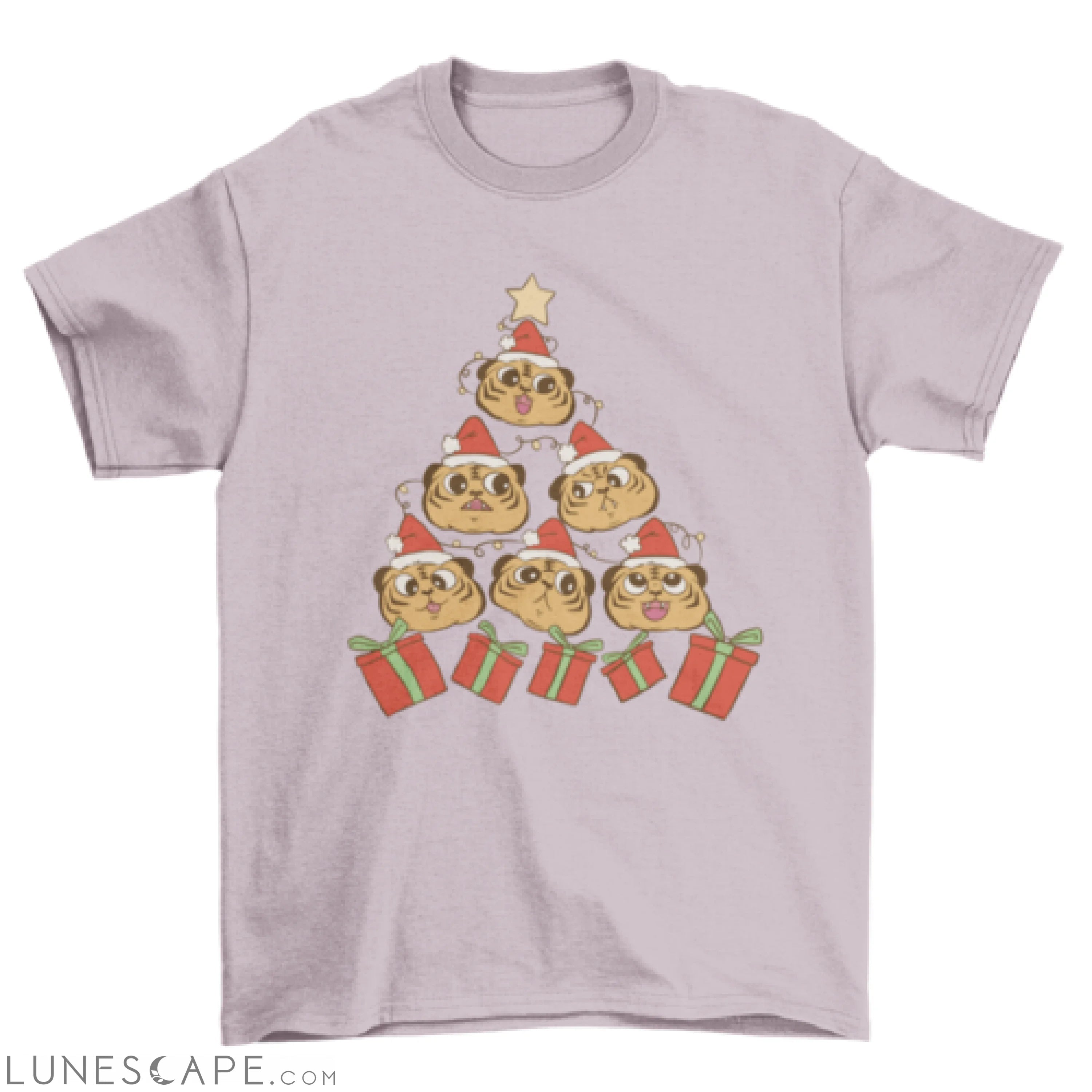 Cute tigers with Santa Claus hats making Xmas tree holiday t-shirt LUNESCAPE