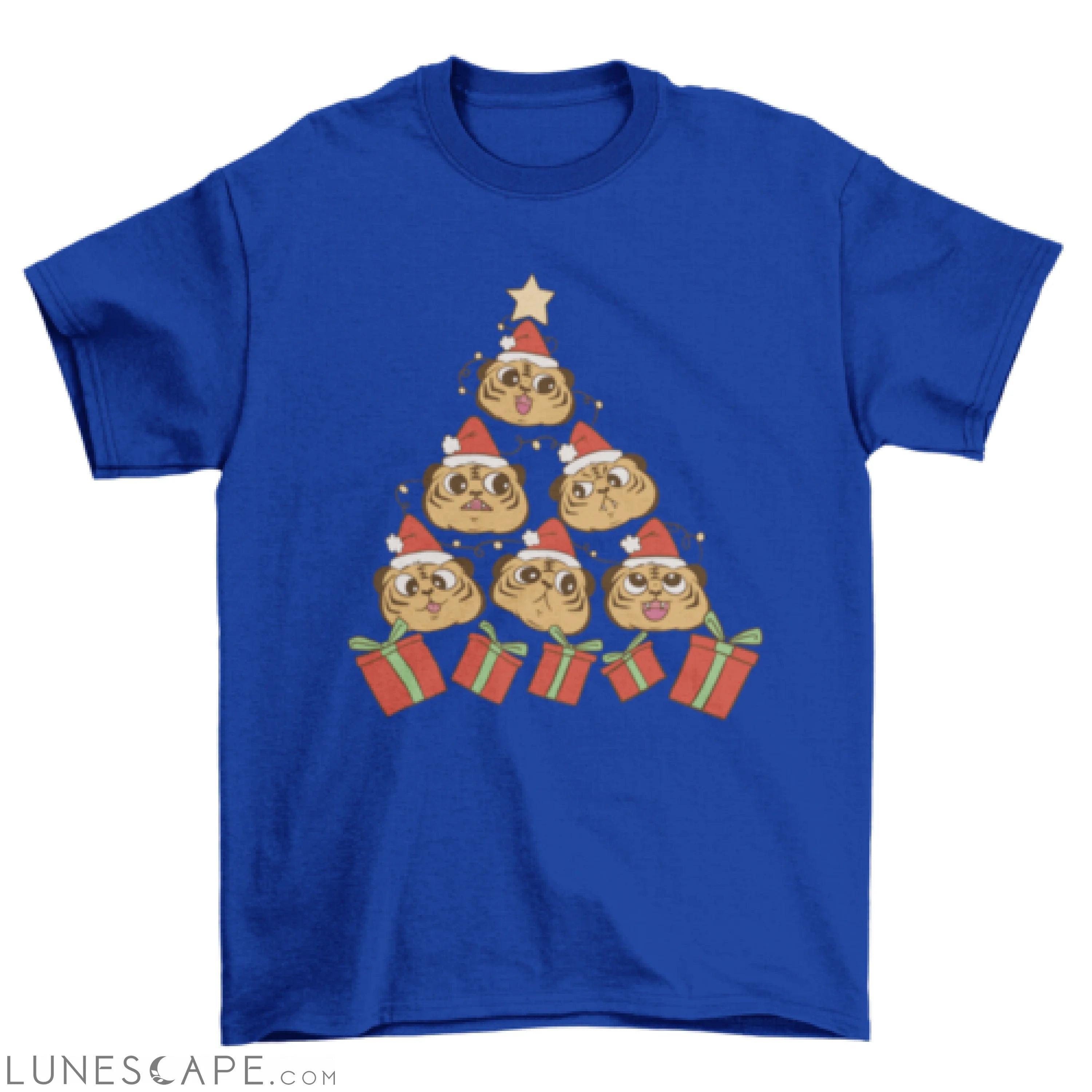 Cute tigers with Santa Claus hats making Xmas tree holiday t-shirt LUNESCAPE