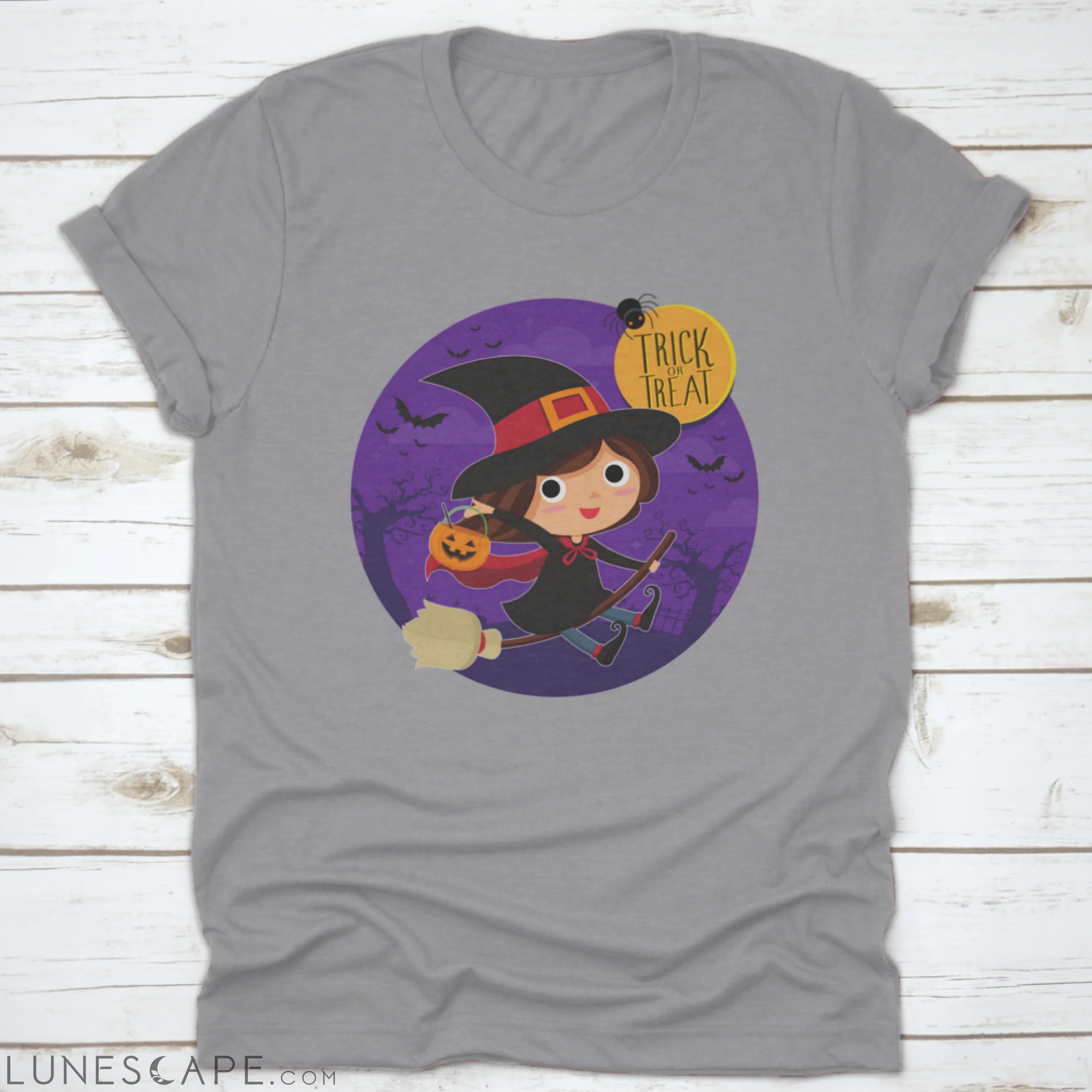 Cute Witch On Broom Vector Cartoon Illustration Shirt Design LUNESCAPE