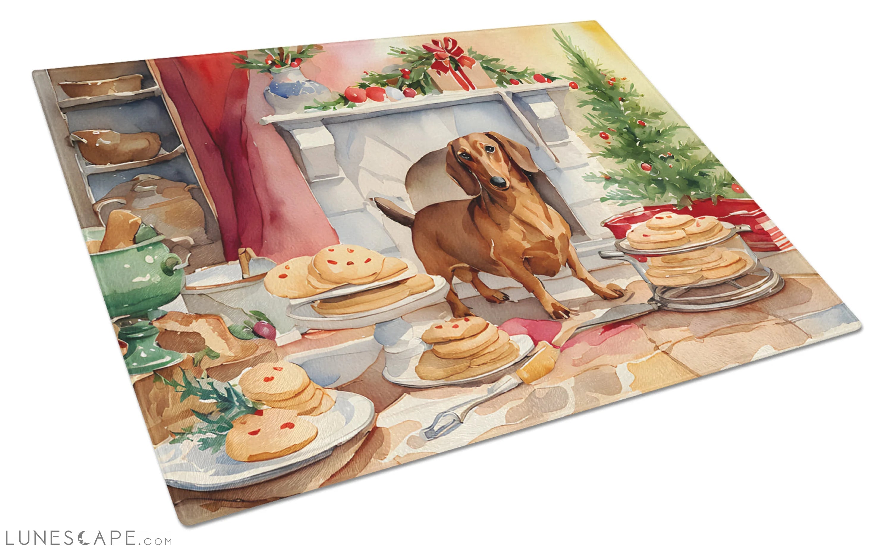 Dachshund Christmas Cookies Glass Cutting Board LUNESCAPE