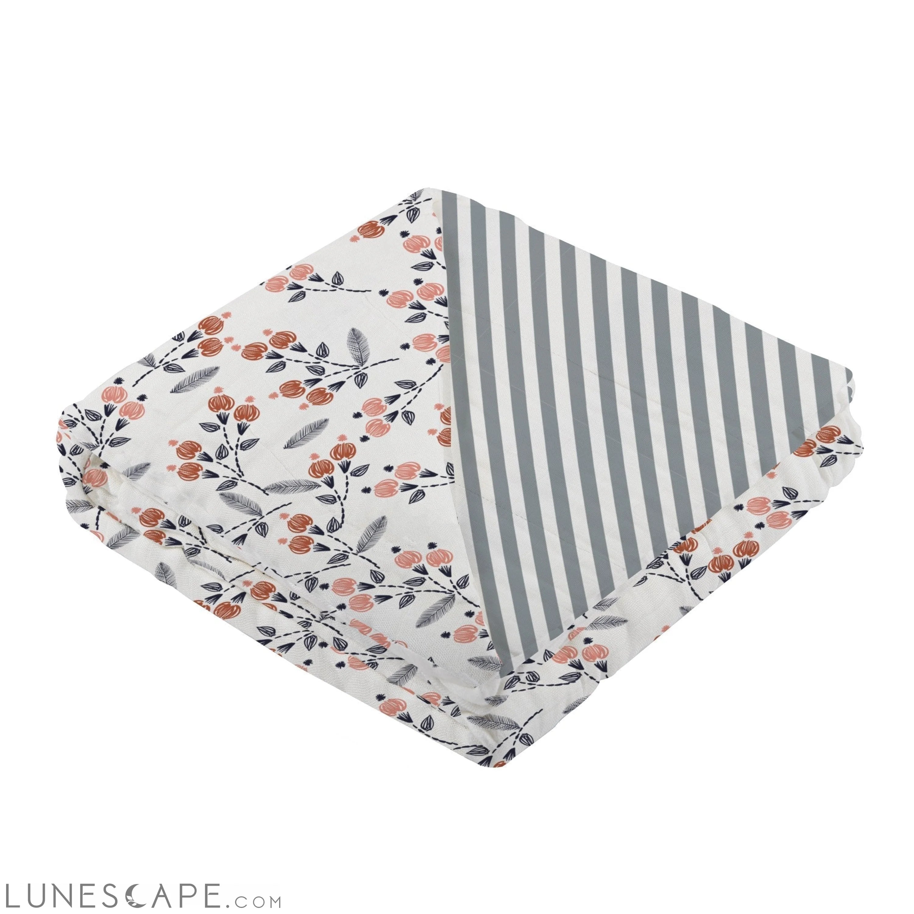 Dahlia Floral and Finley Stripe Bamboo Muslin Newcastle Blanket LUNESCAPE