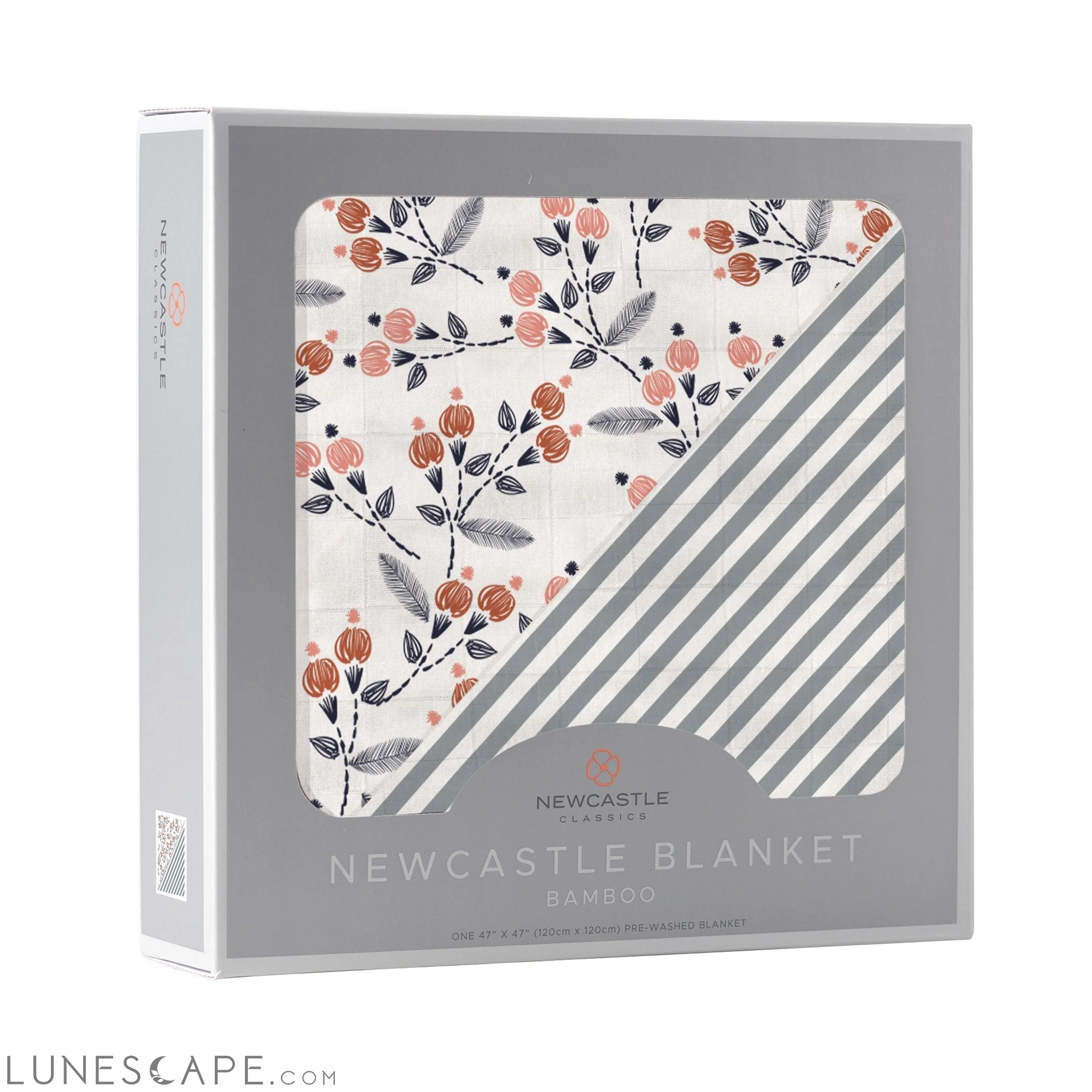 Dahlia Floral and Finley Stripe Bamboo Muslin Newcastle Blanket LUNESCAPE