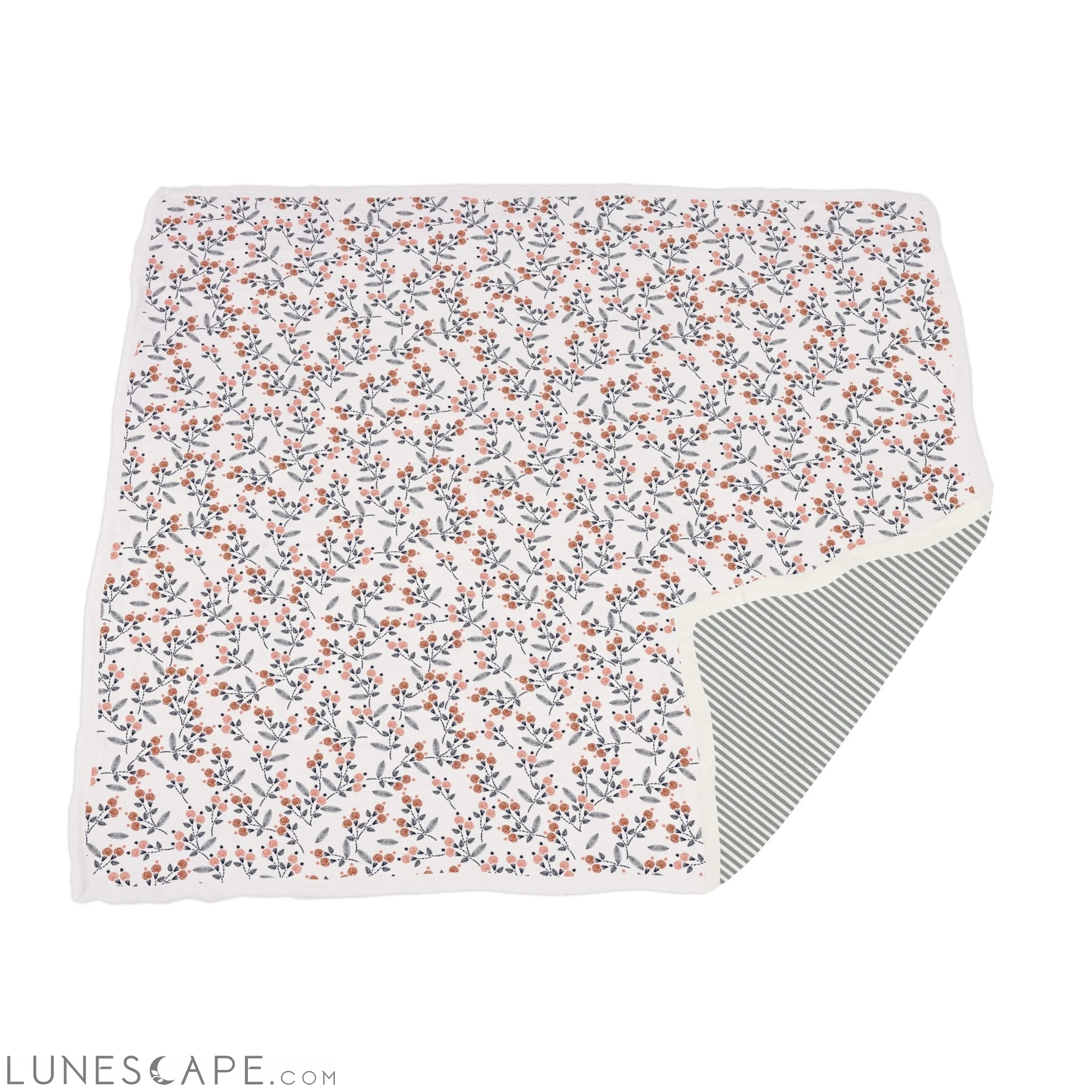 Dahlia Floral and Finley Stripe Bamboo Muslin Newcastle Blanket LUNESCAPE