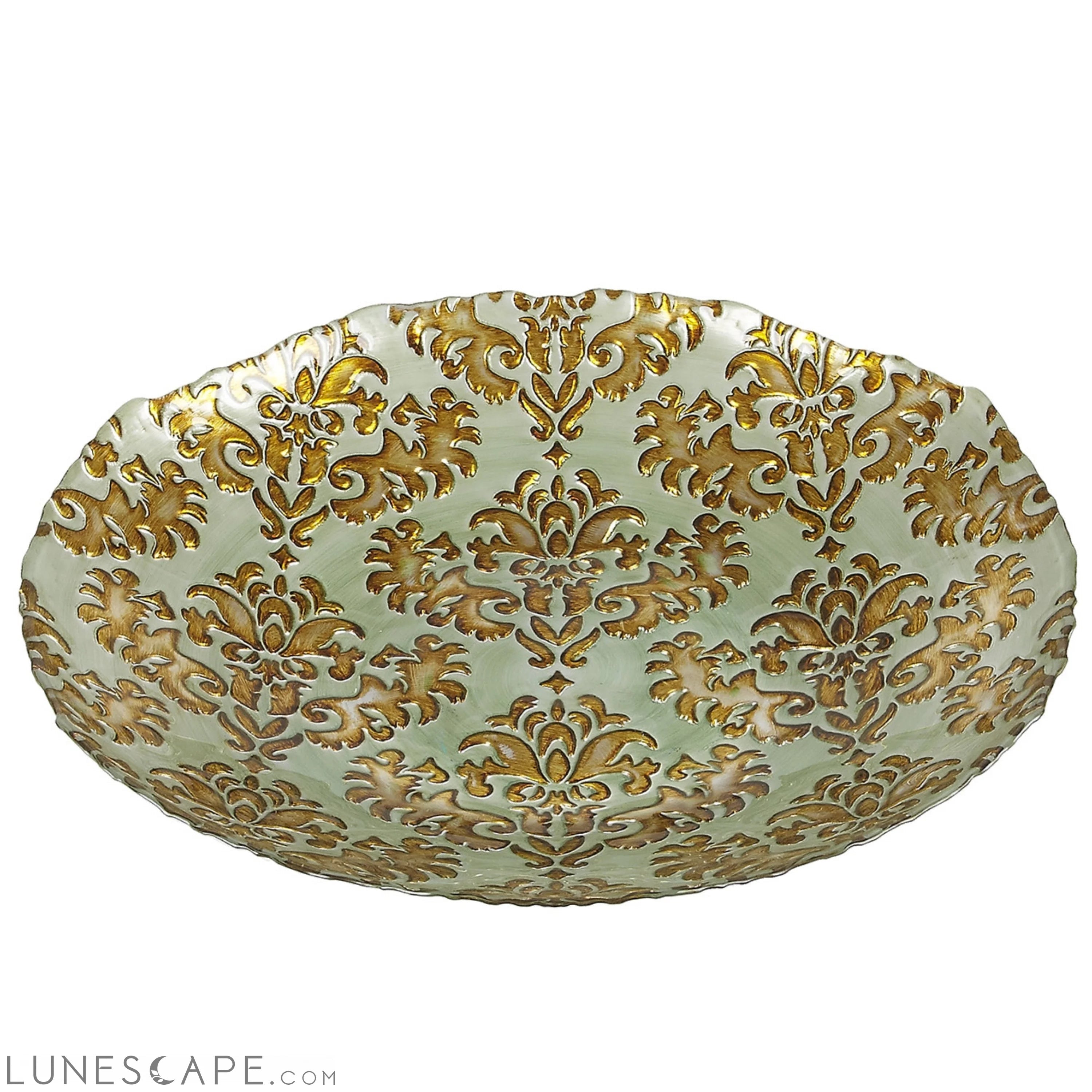 Damask 16" Turquoise Gold Shallow Bowl LUNESCAPE