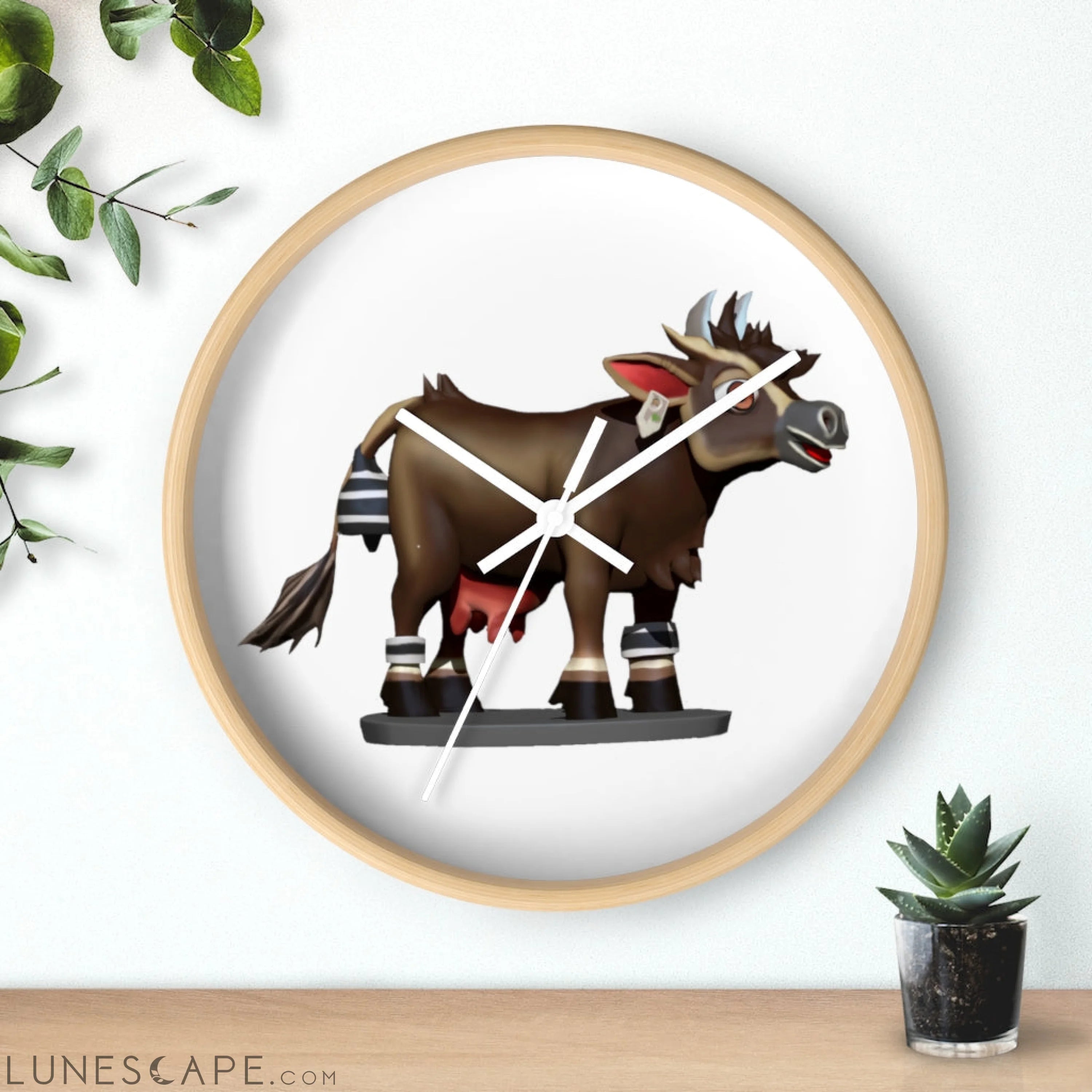 Dark Brown Cow Wall clock LUNESCAPE