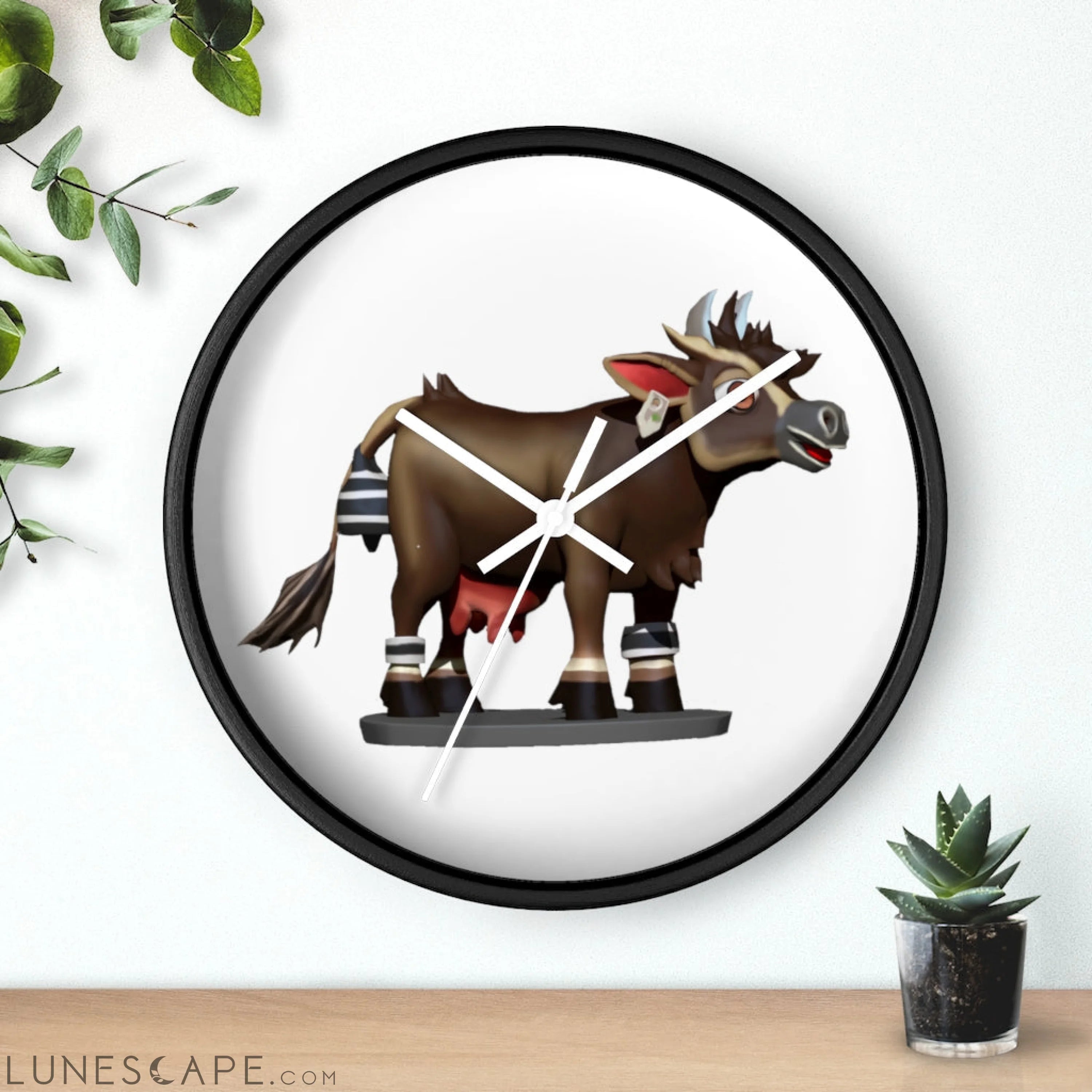 Dark Brown Cow Wall clock LUNESCAPE