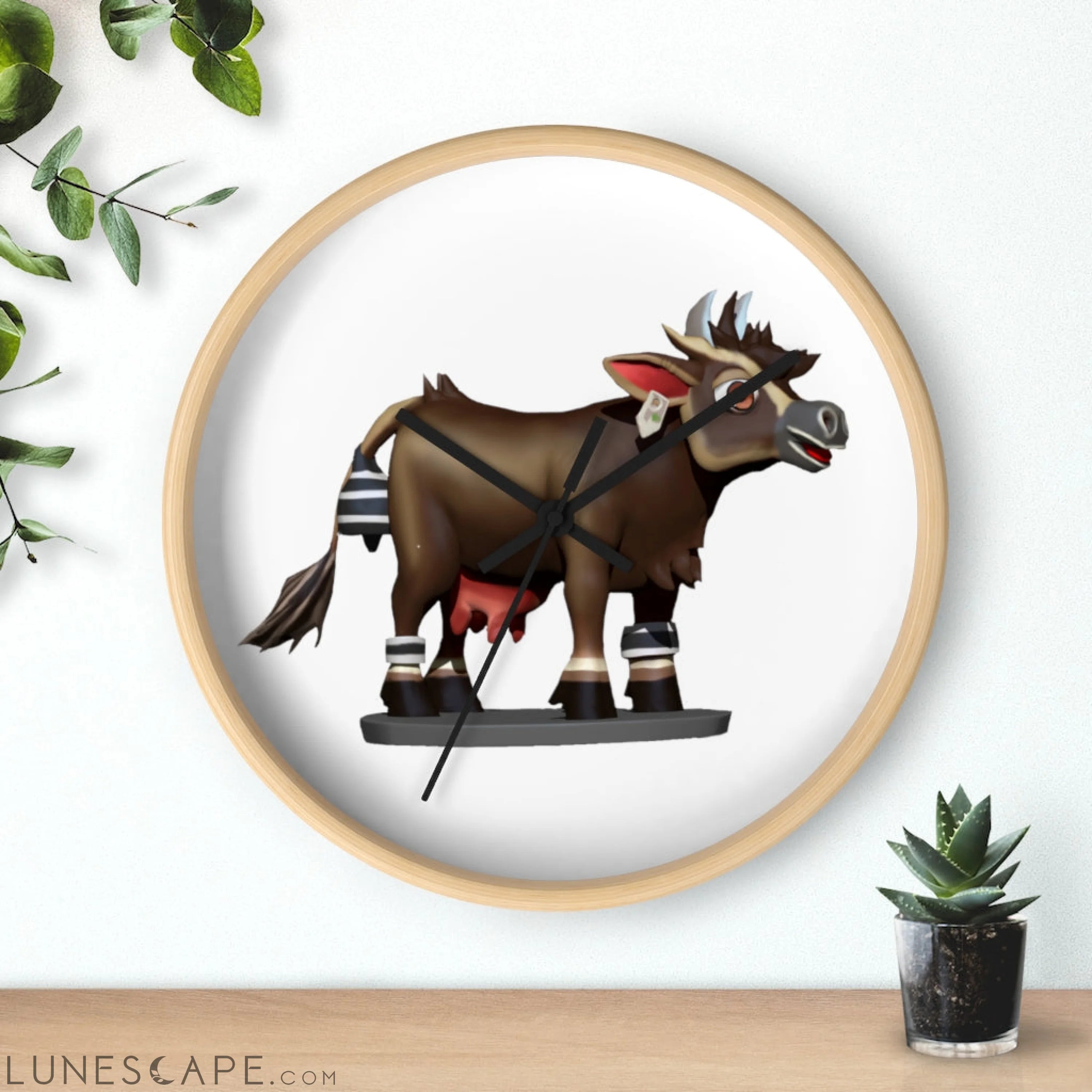 Dark Brown Cow Wall clock LUNESCAPE