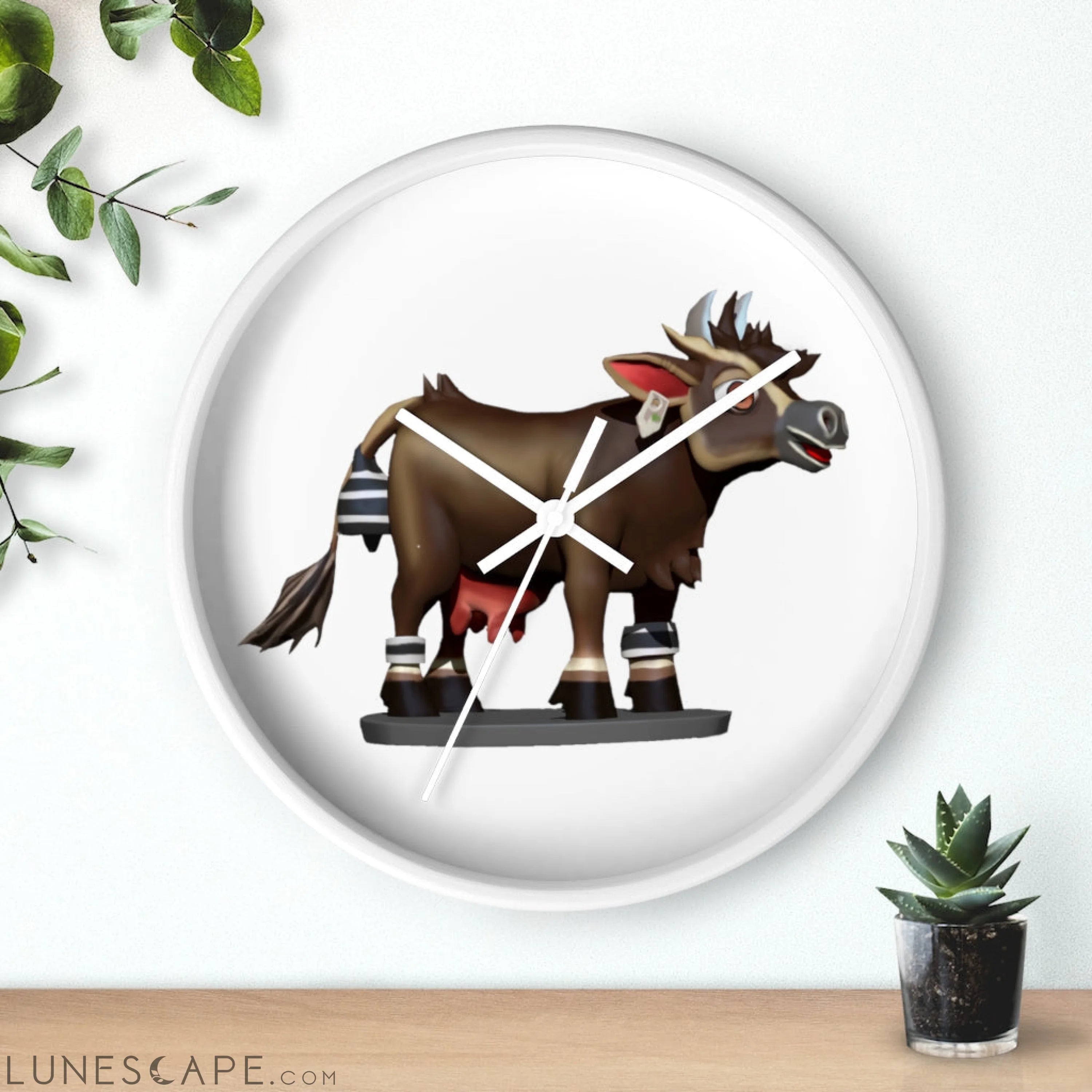 Dark Brown Cow Wall clock LUNESCAPE
