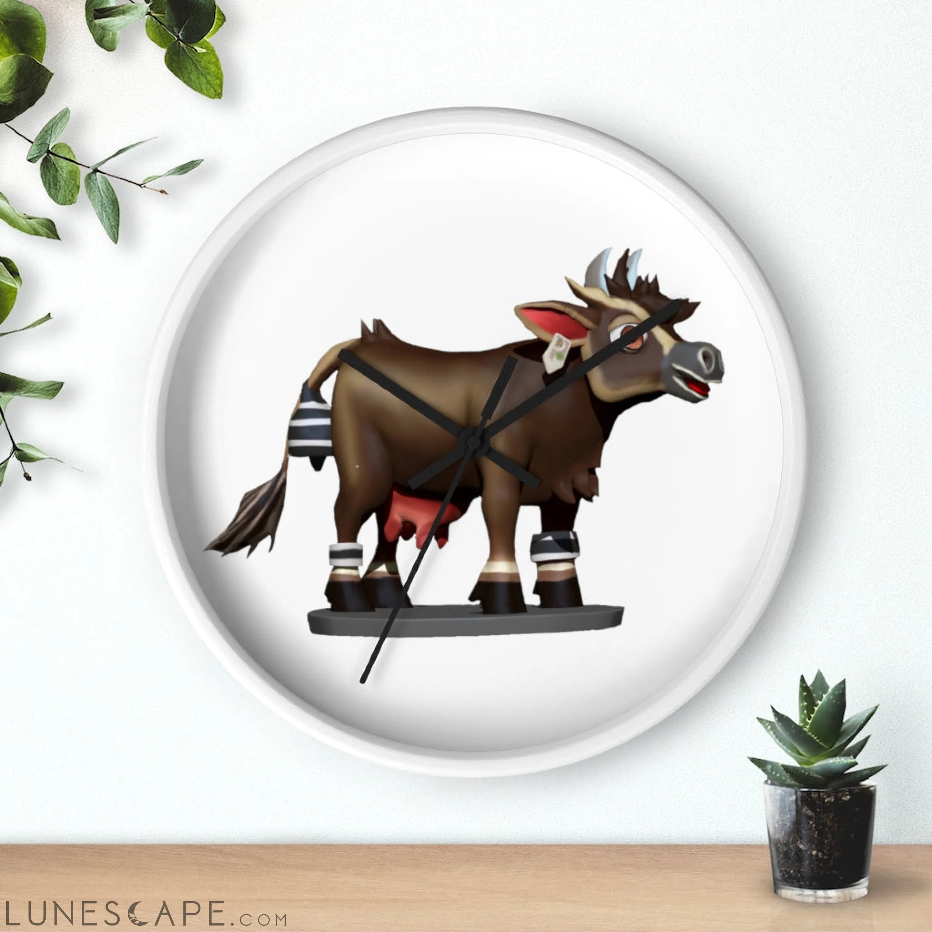Dark Brown Cow Wall clock LUNESCAPE