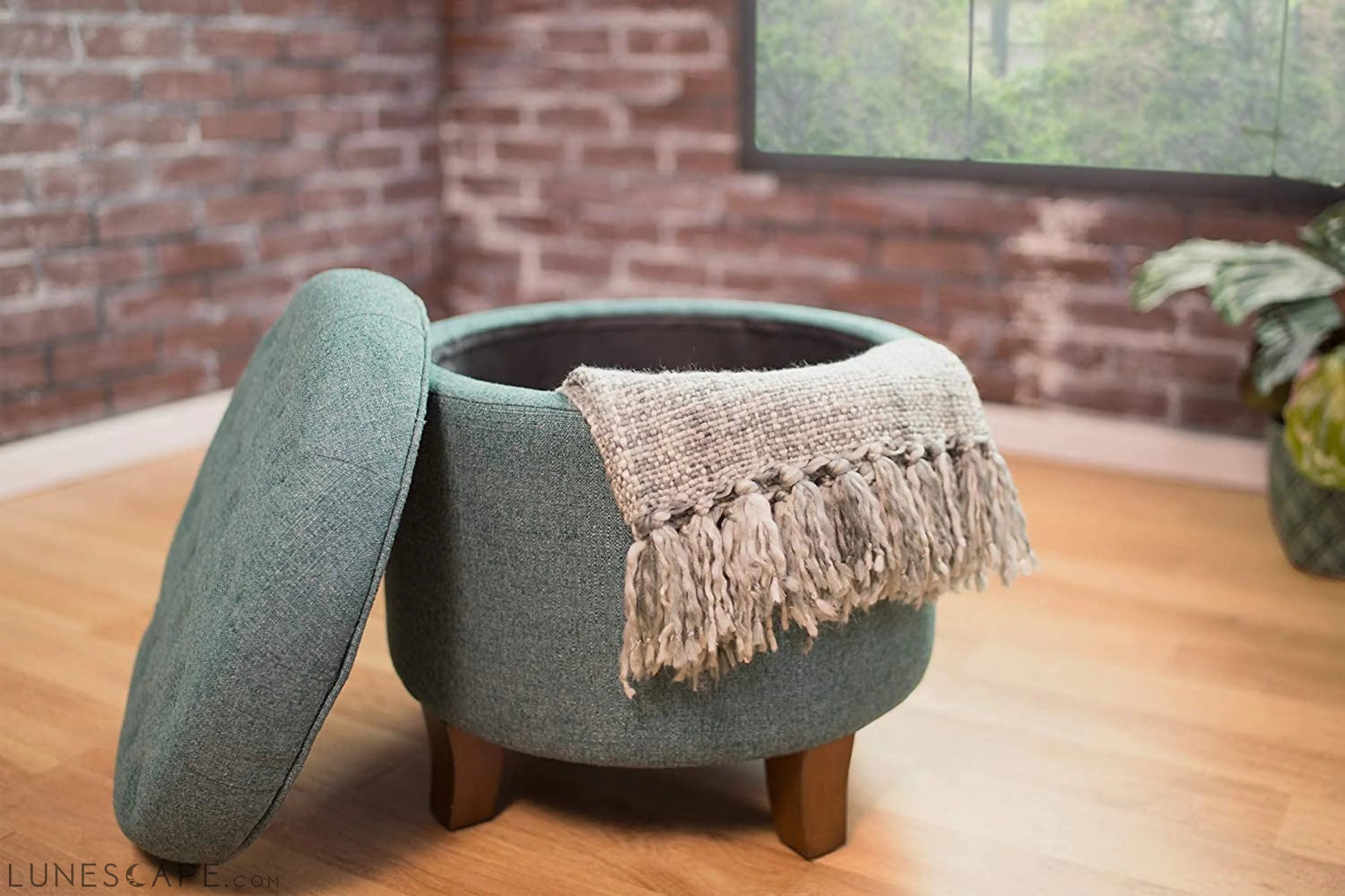 Dark Teal Velvet Storage Ottoman with Lid LUNESCAPE