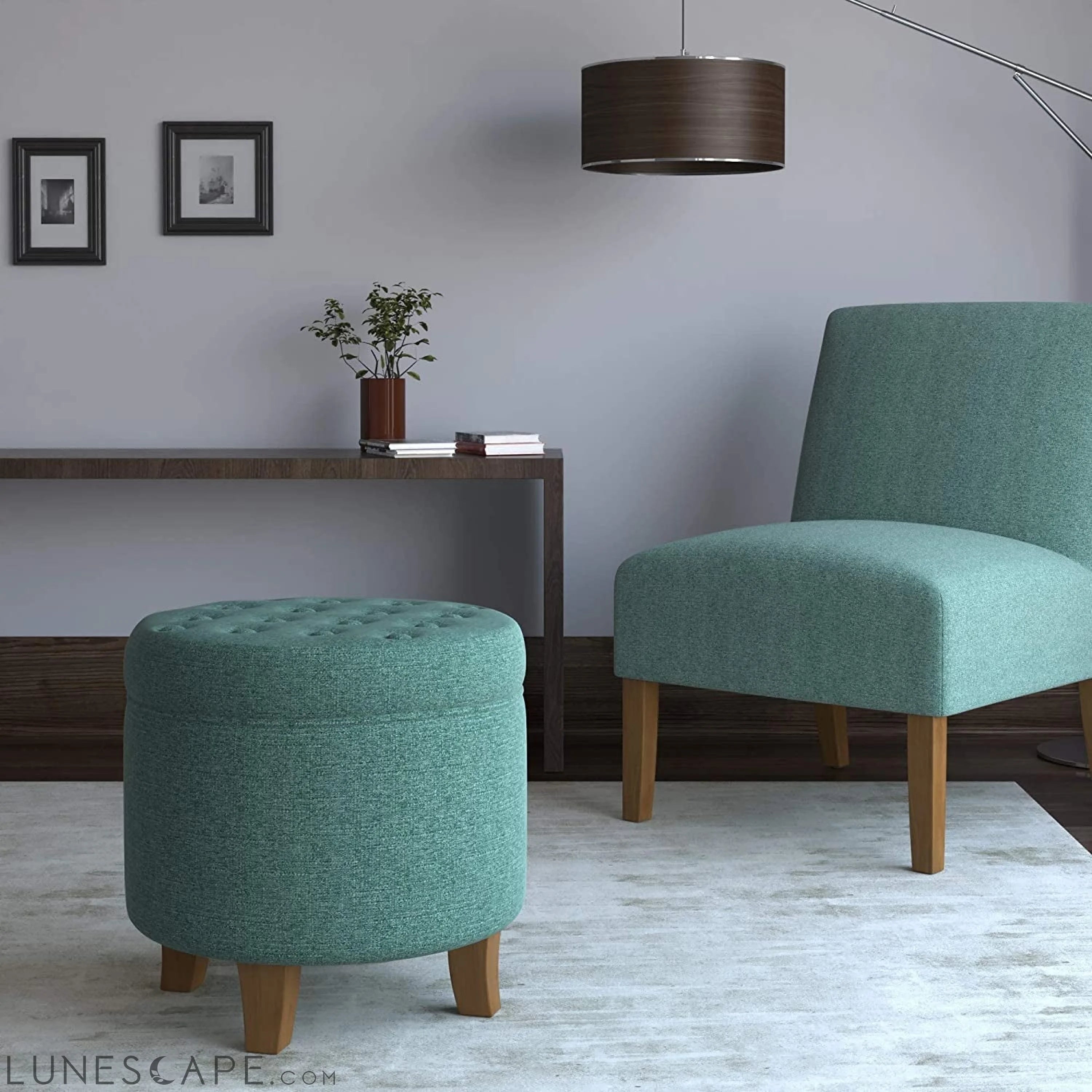 Dark Teal Velvet Storage Ottoman with Lid LUNESCAPE