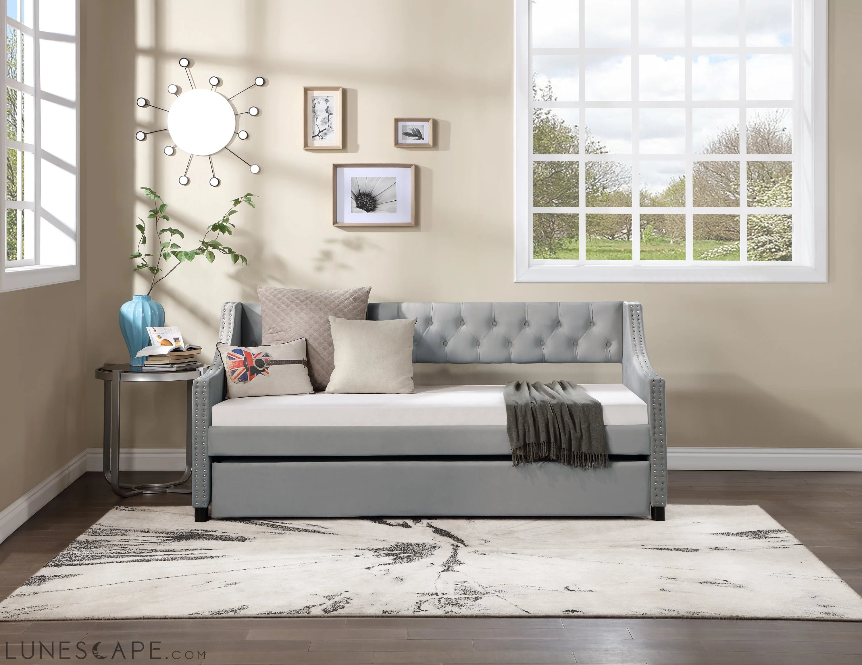 Daybed with Trundle Upholstered Tufted Sofa Bed, with Button LUNESCAPE