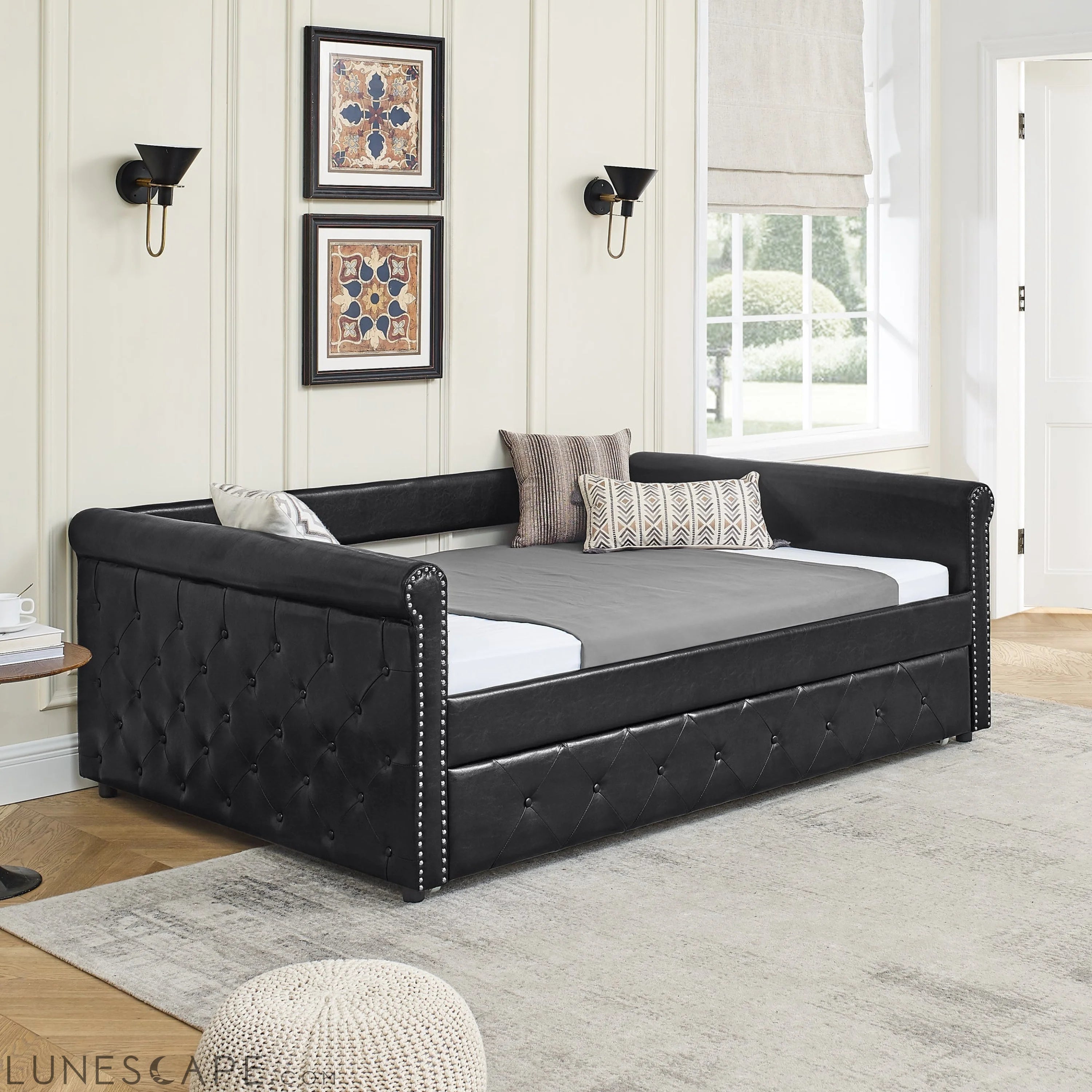 Daybed with Trundle Upholstered Tufted Sofa Bed, with Button LUNESCAPE