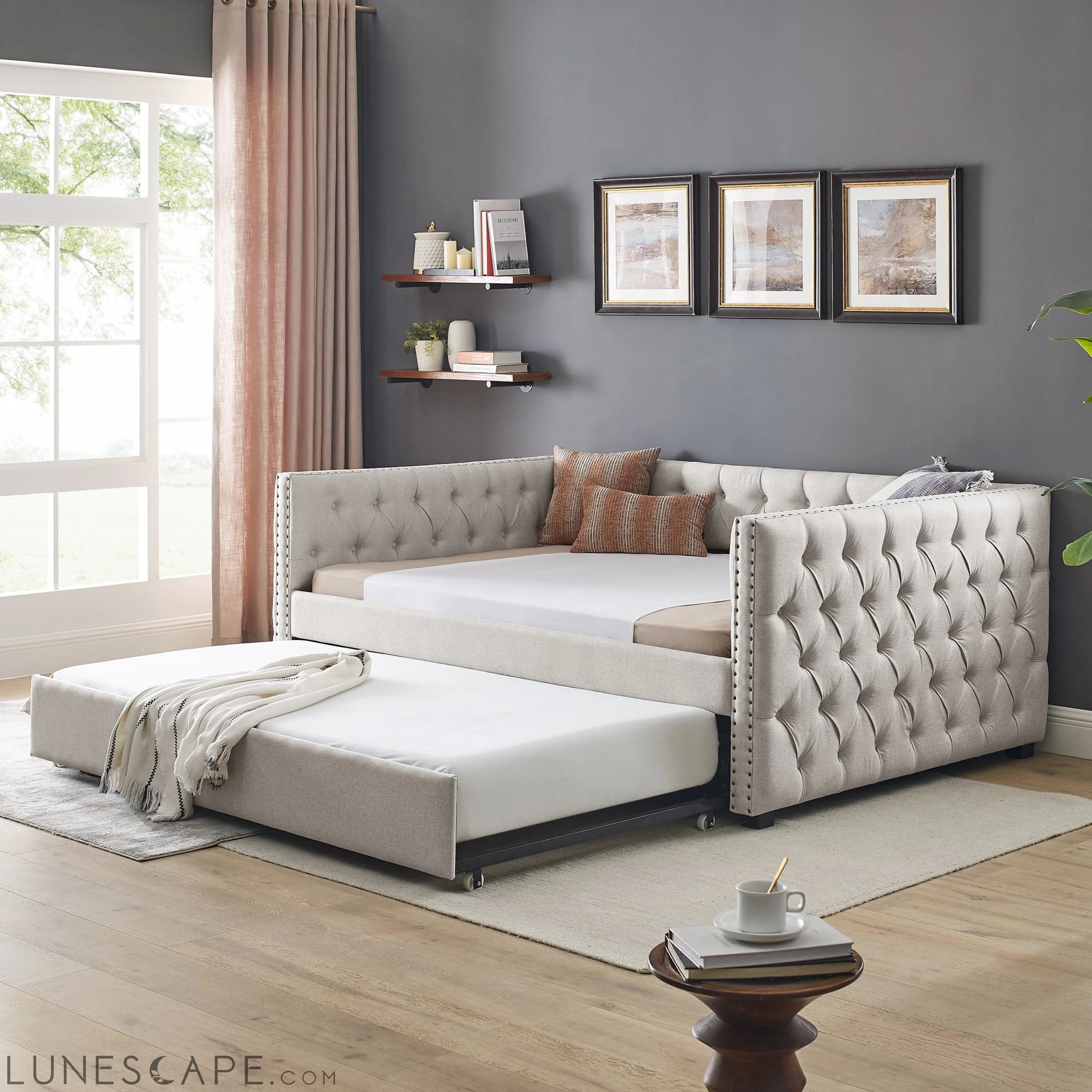 Daybed with Trundle Upholstered Tufted Sofa Bed, with Button LUNESCAPE