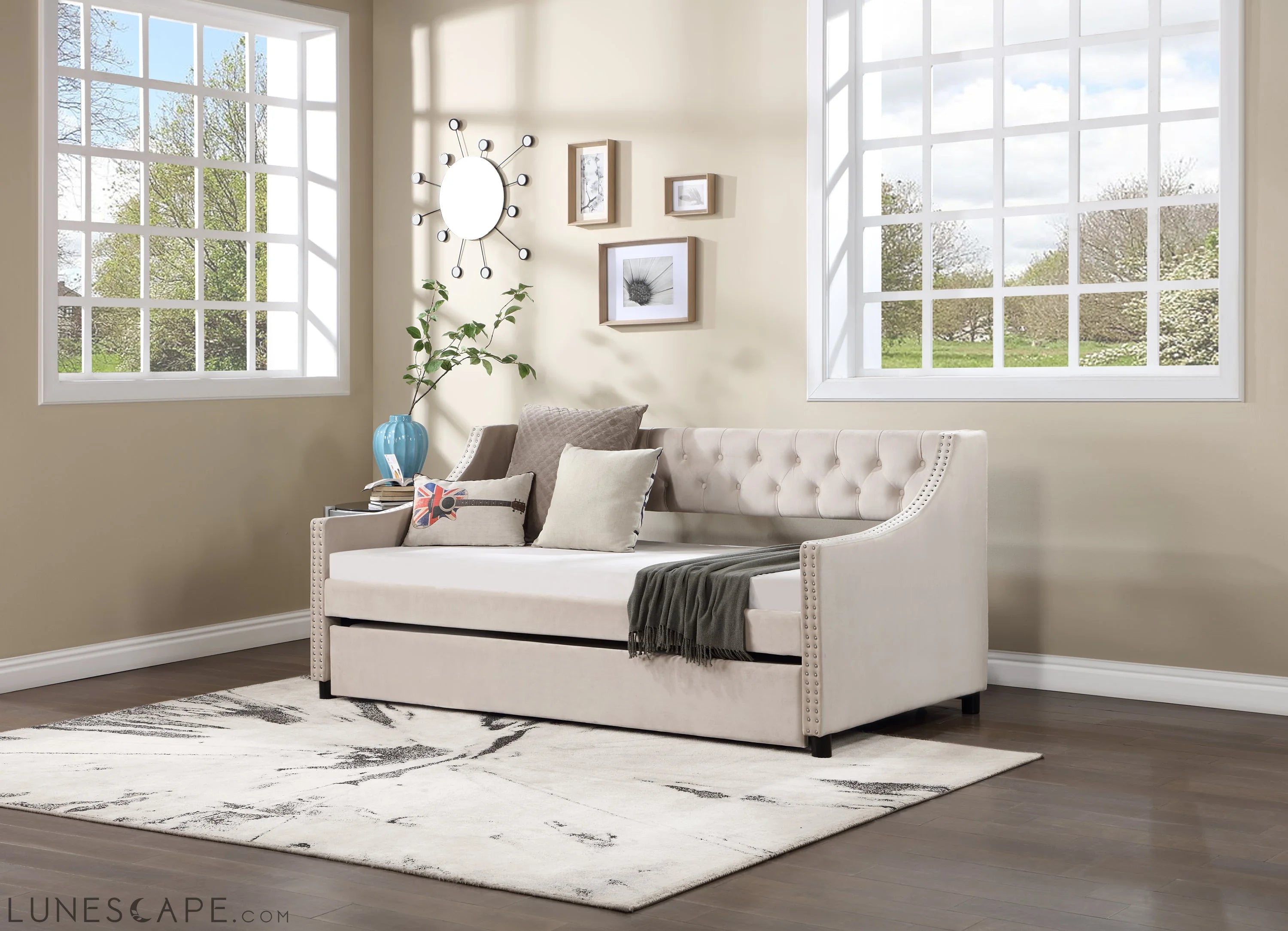 Daybed with Trundle Upholstered Tufted Sofa Bed, with Button LUNESCAPE