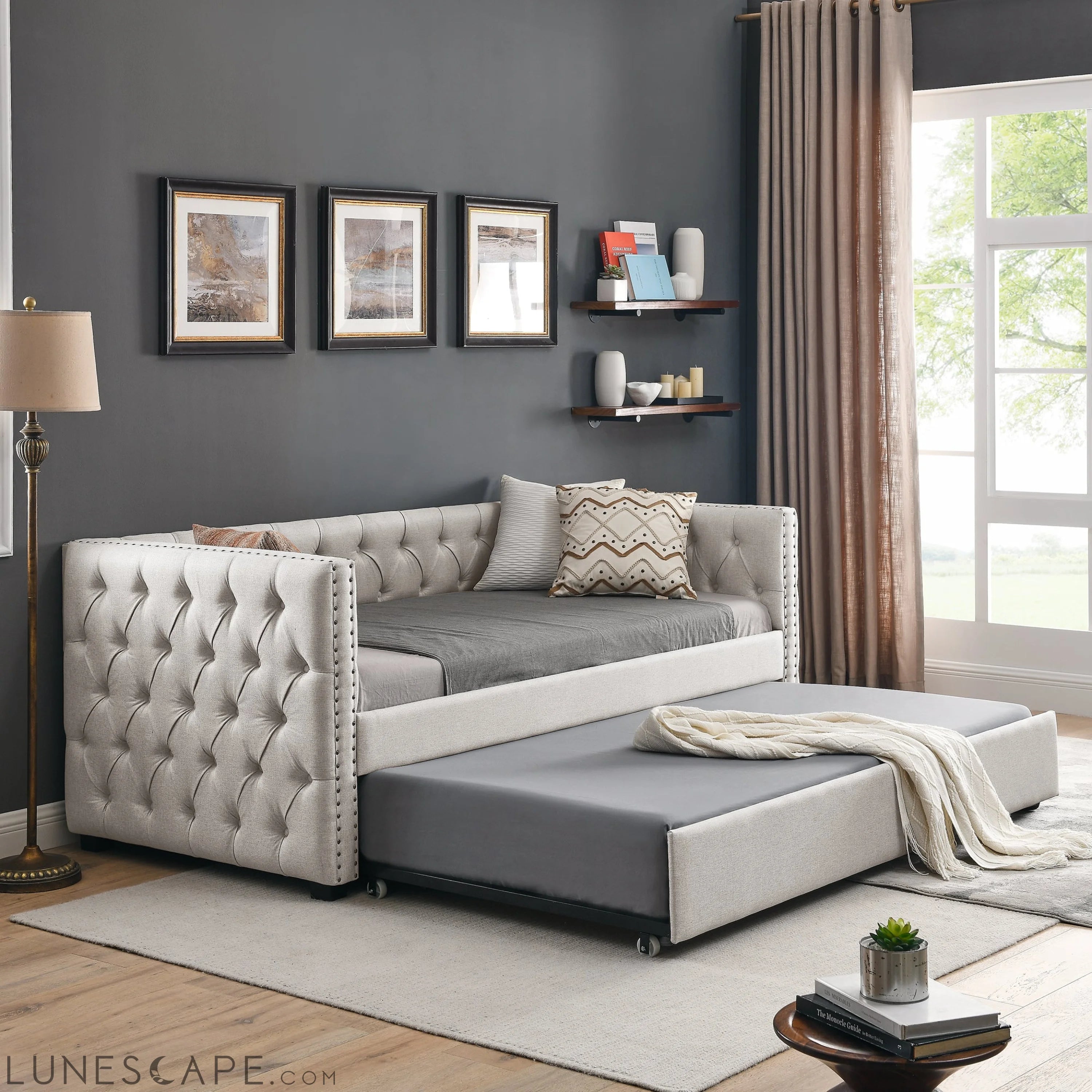 Daybed with Trundle Upholstered Tufted Sofa Bed, with Button LUNESCAPE