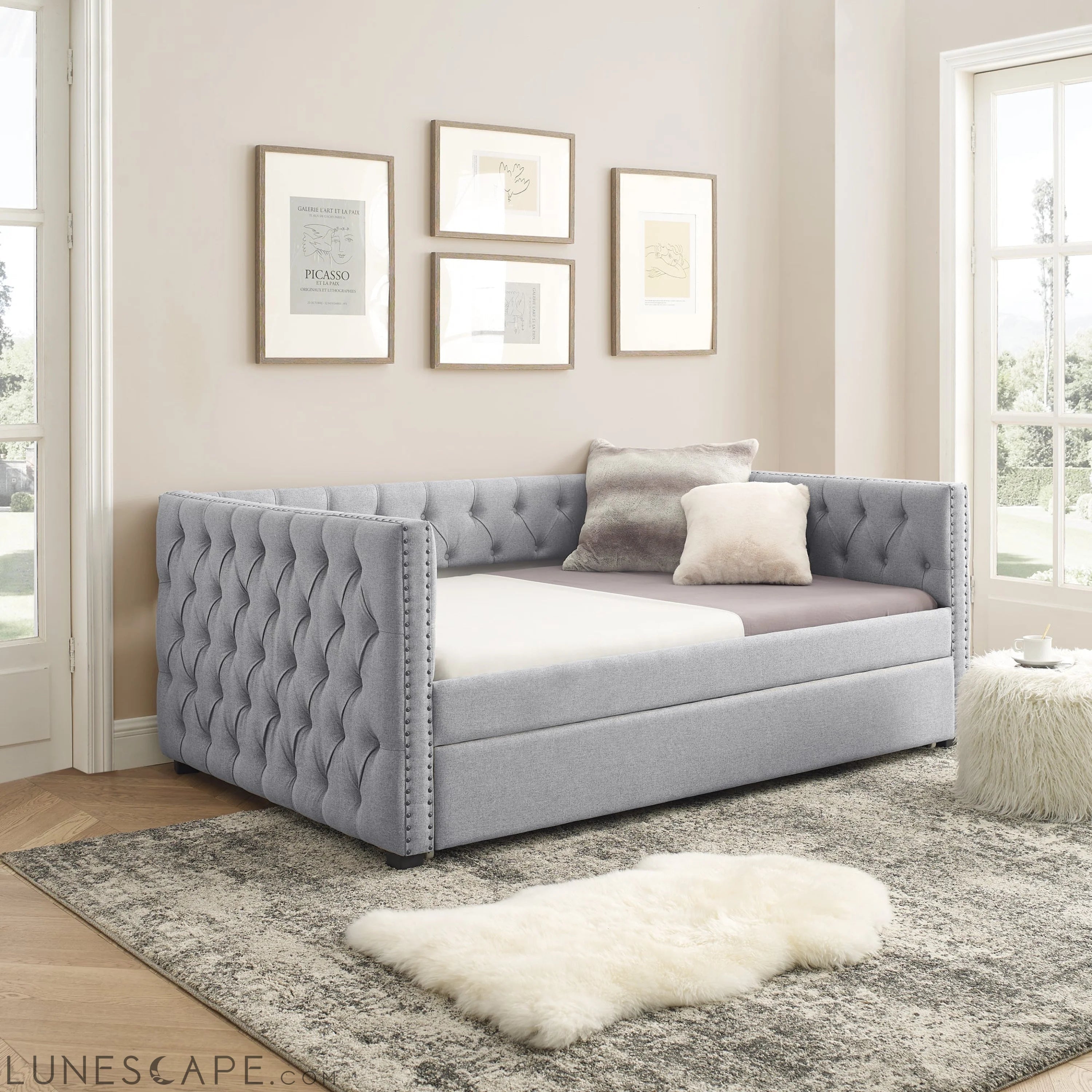 Daybed with Trundle Upholstered Tufted Sofa Bed LUNESCAPE