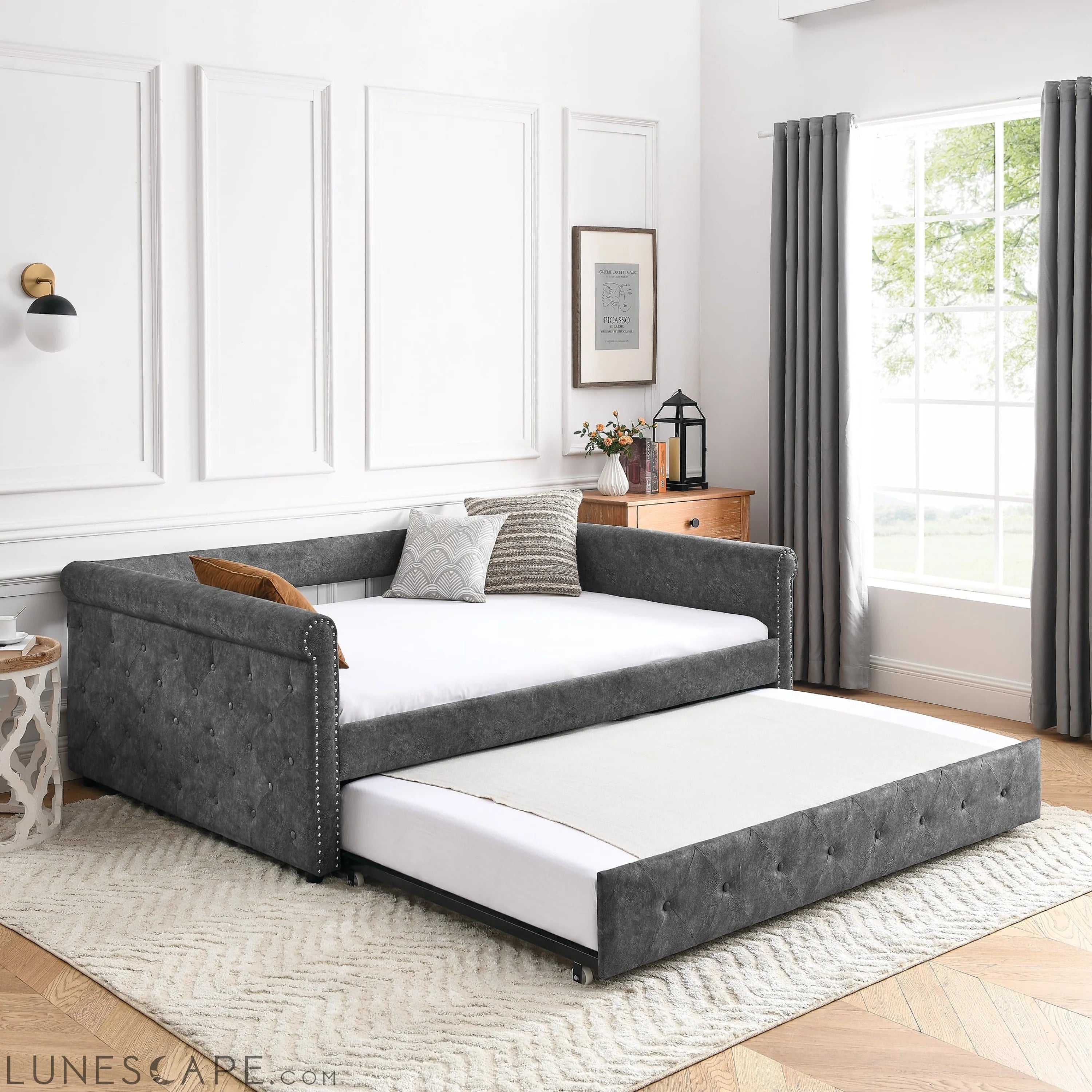 Daybed with Trundle Upholstered Tufted Sofa Bed LUNESCAPE