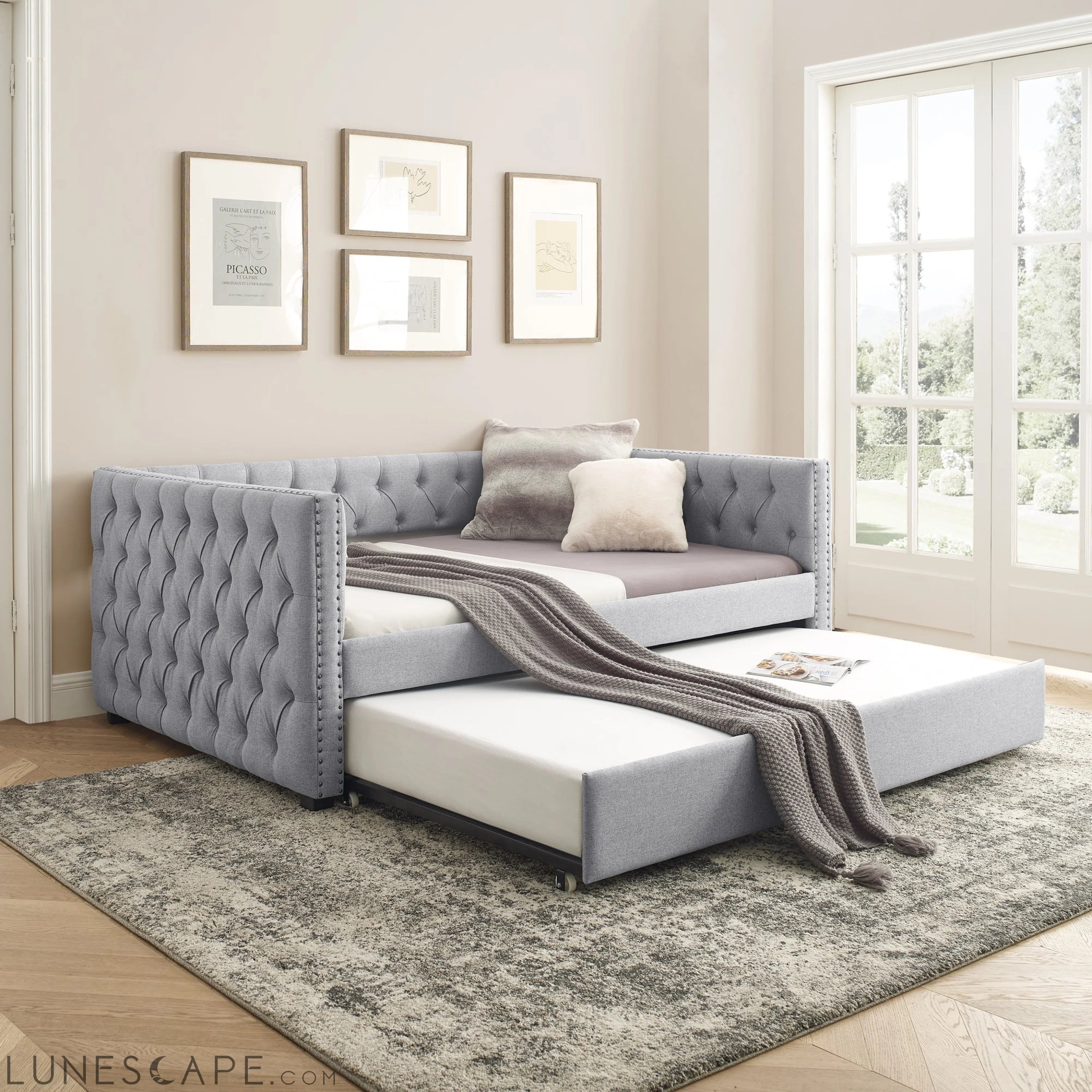 Daybed with Trundle Upholstered Tufted Sofa Bed LUNESCAPE