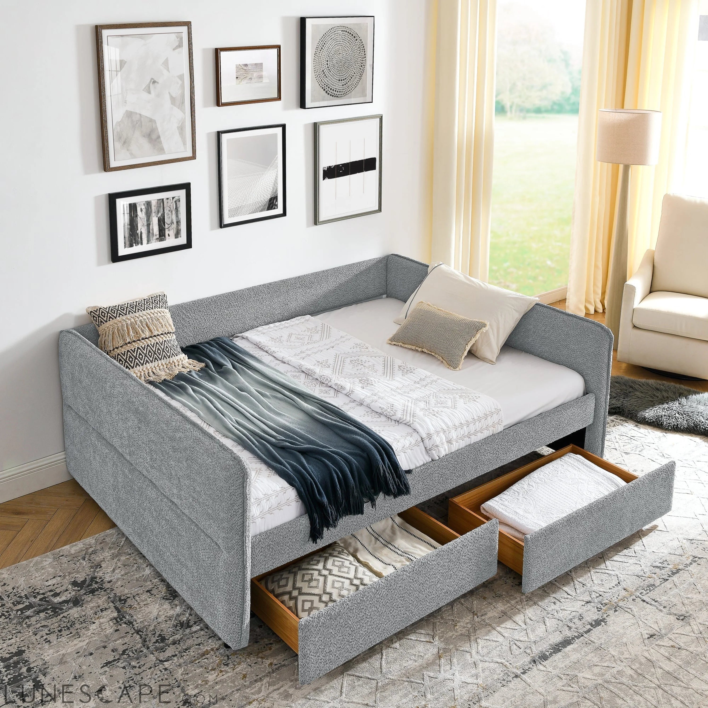 Daybed with Trundle Upholstered Tufted Sofa Bed, with Two Drawers, LUNESCAPE