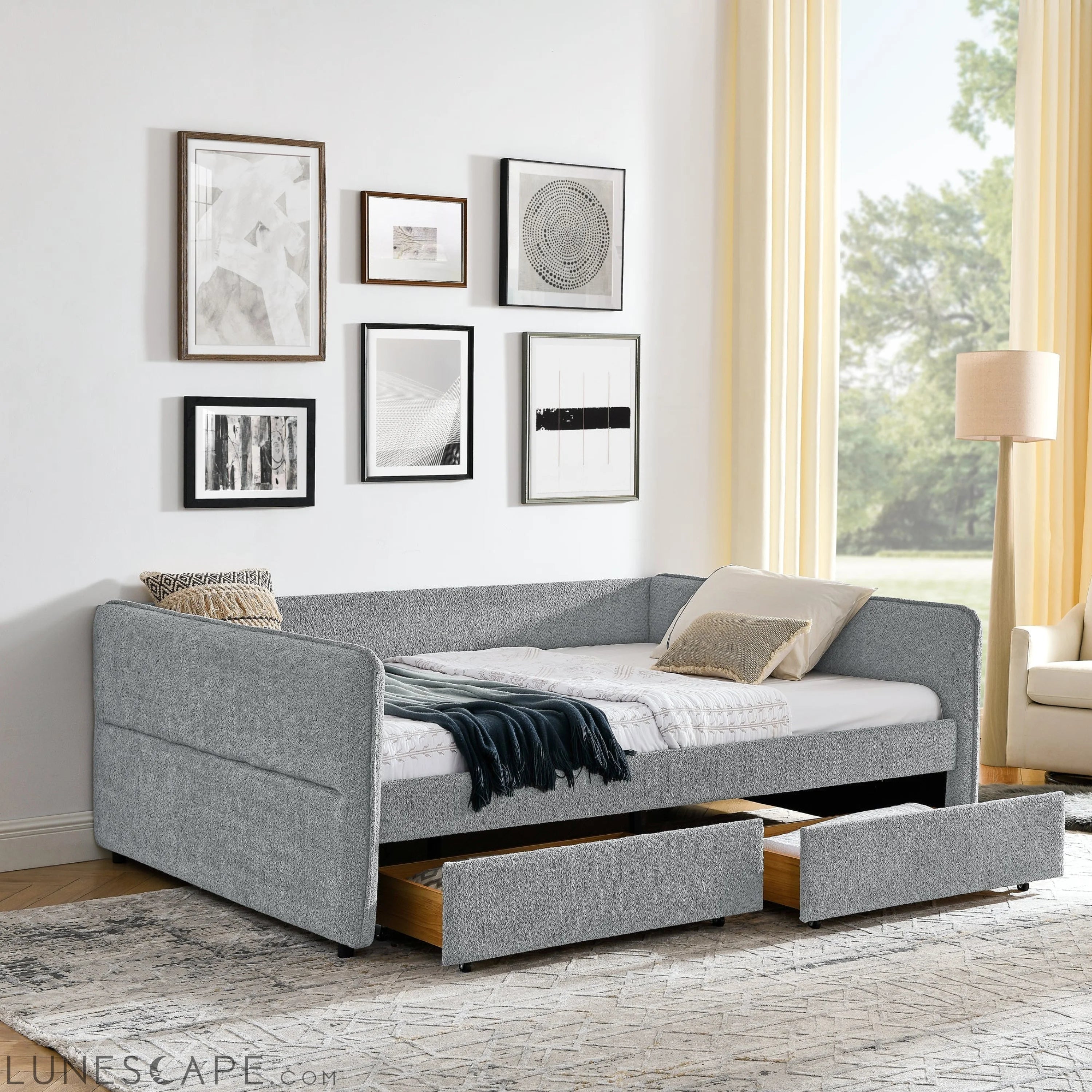Daybed with Trundle Upholstered Tufted Sofa Bed, with Two Drawers, LUNESCAPE