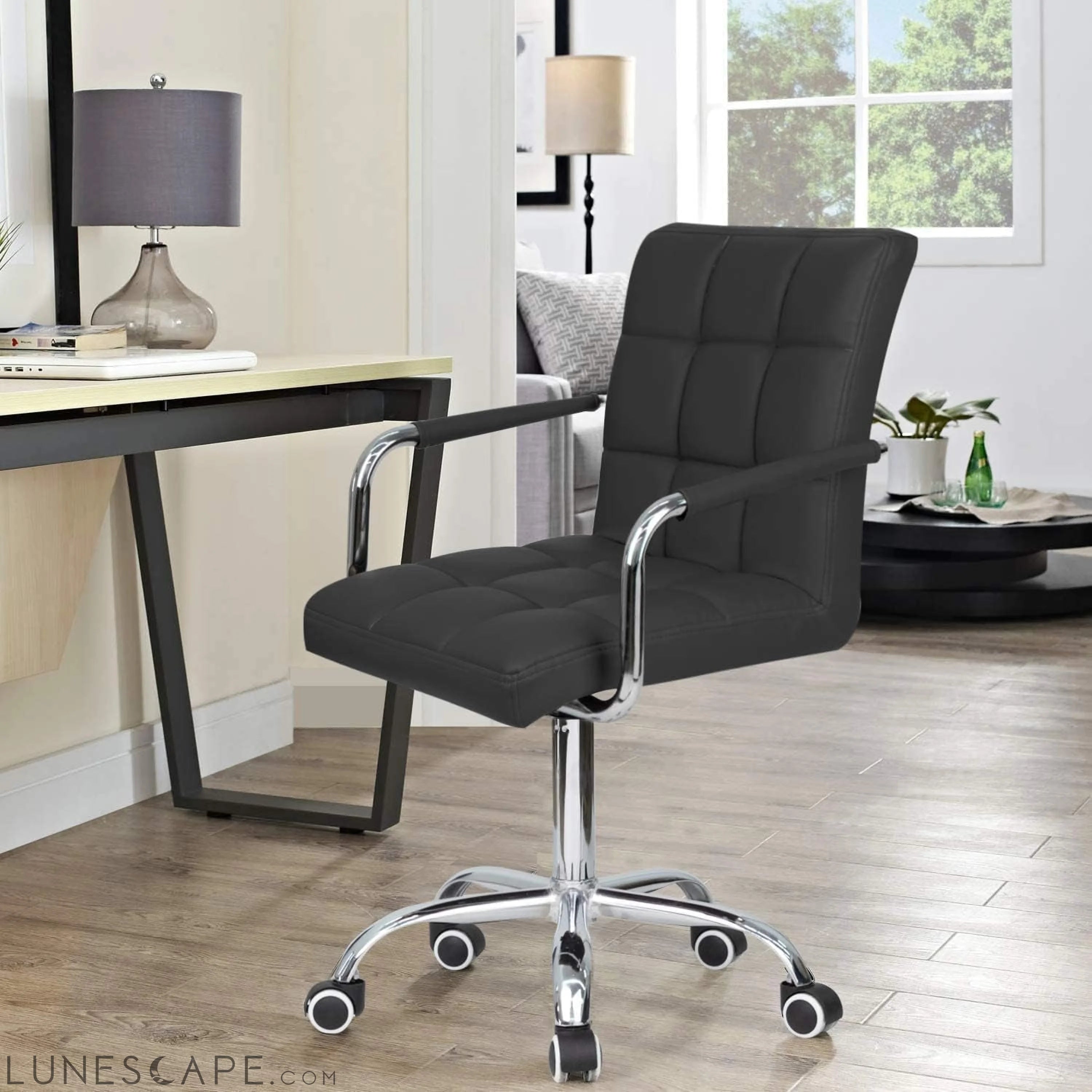 Desk Chair Modern Office Chair with Wheels Vanity Chair PU Leather LUNESCAPE