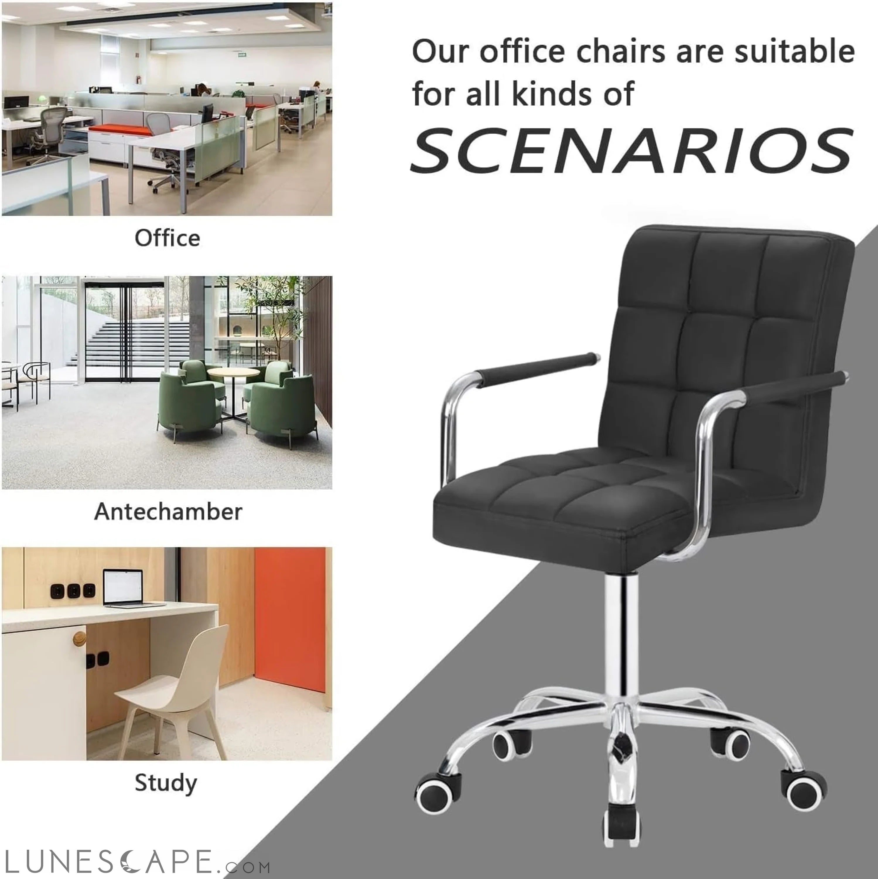 Desk Chair Modern Office Chair with Wheels Vanity Chair PU Leather LUNESCAPE