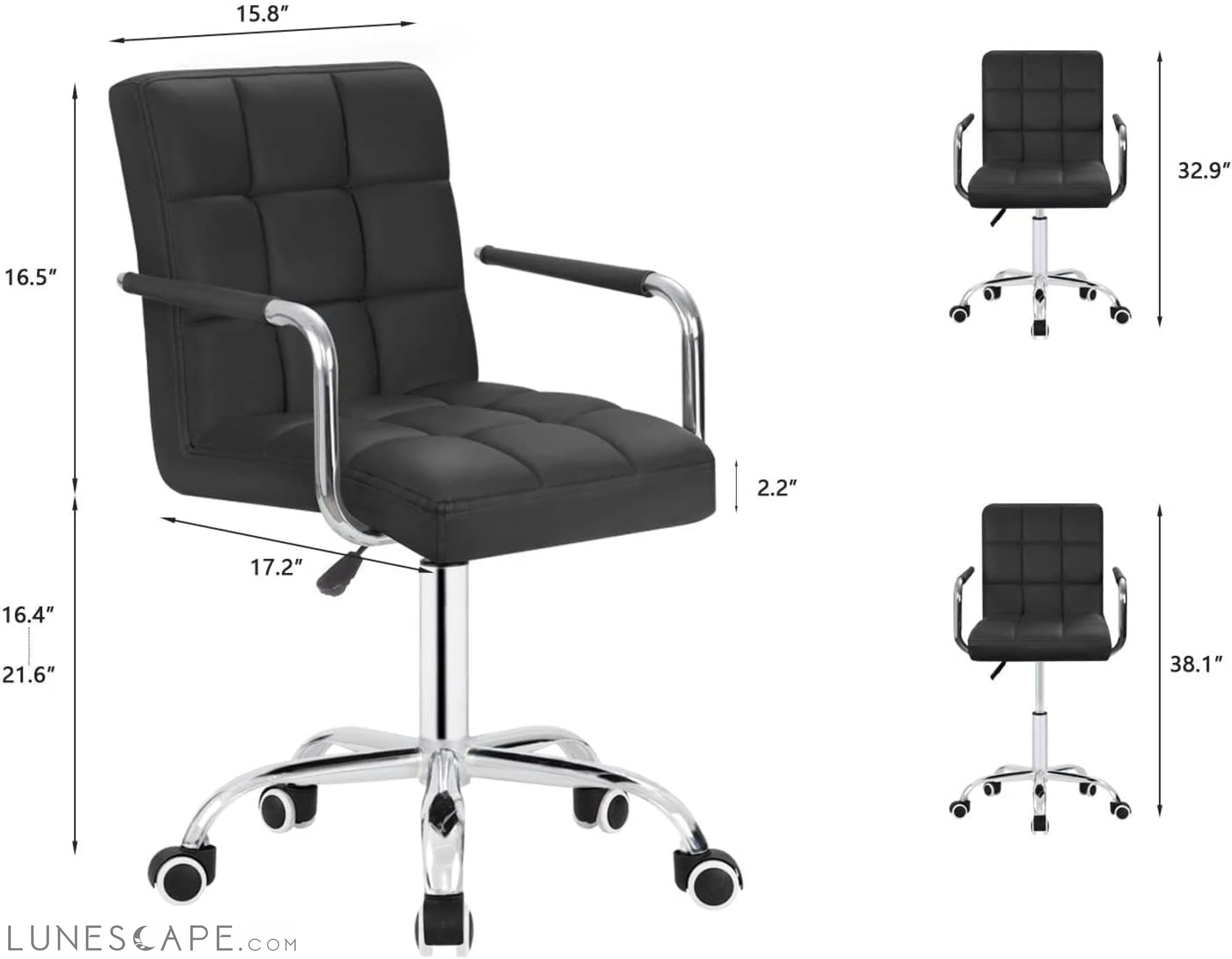 Desk Chair Modern Office Chair with Wheels Vanity Chair PU Leather LUNESCAPE