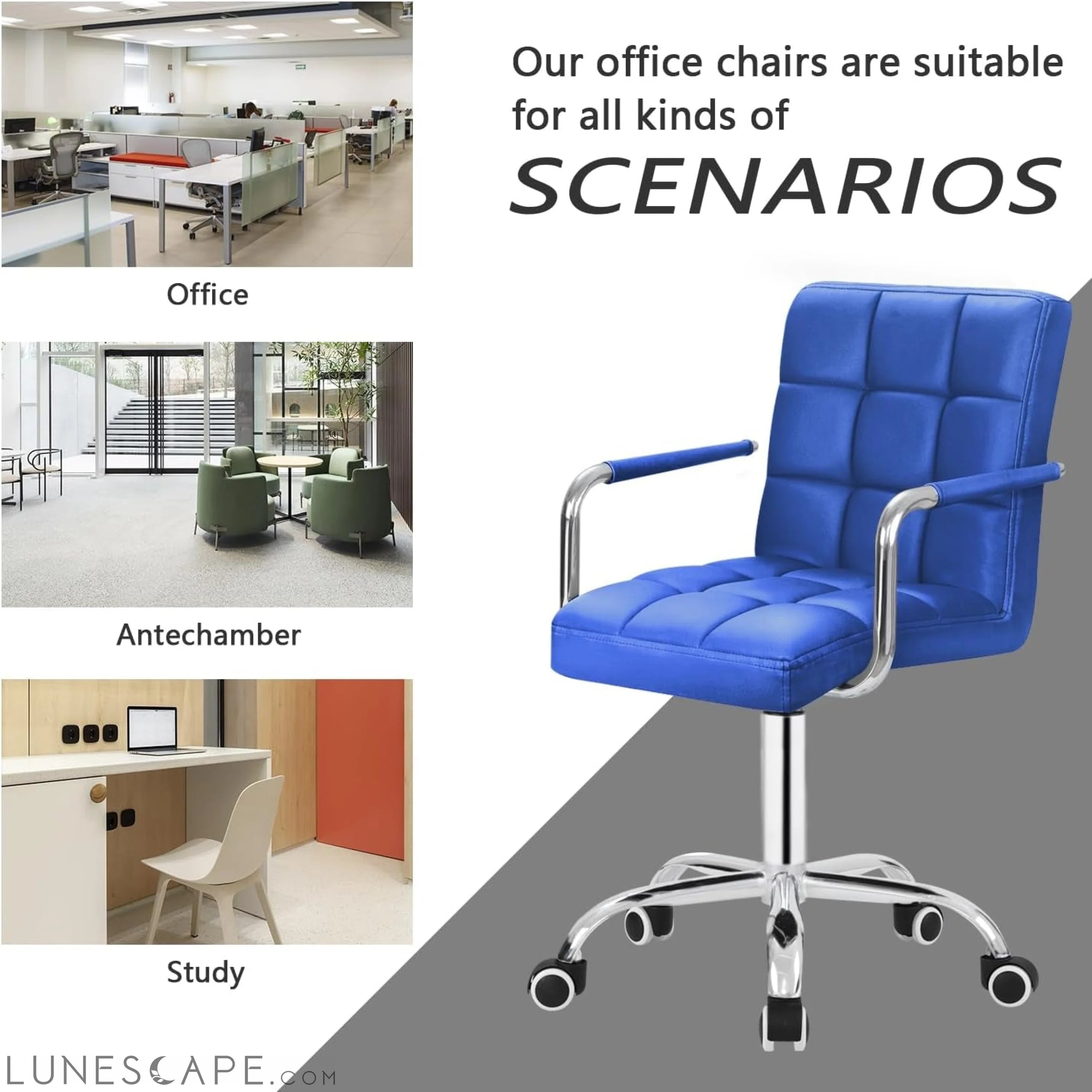 Desk Chair Modern Office Chair with Wheels Vanity Chair PU Leather LUNESCAPE