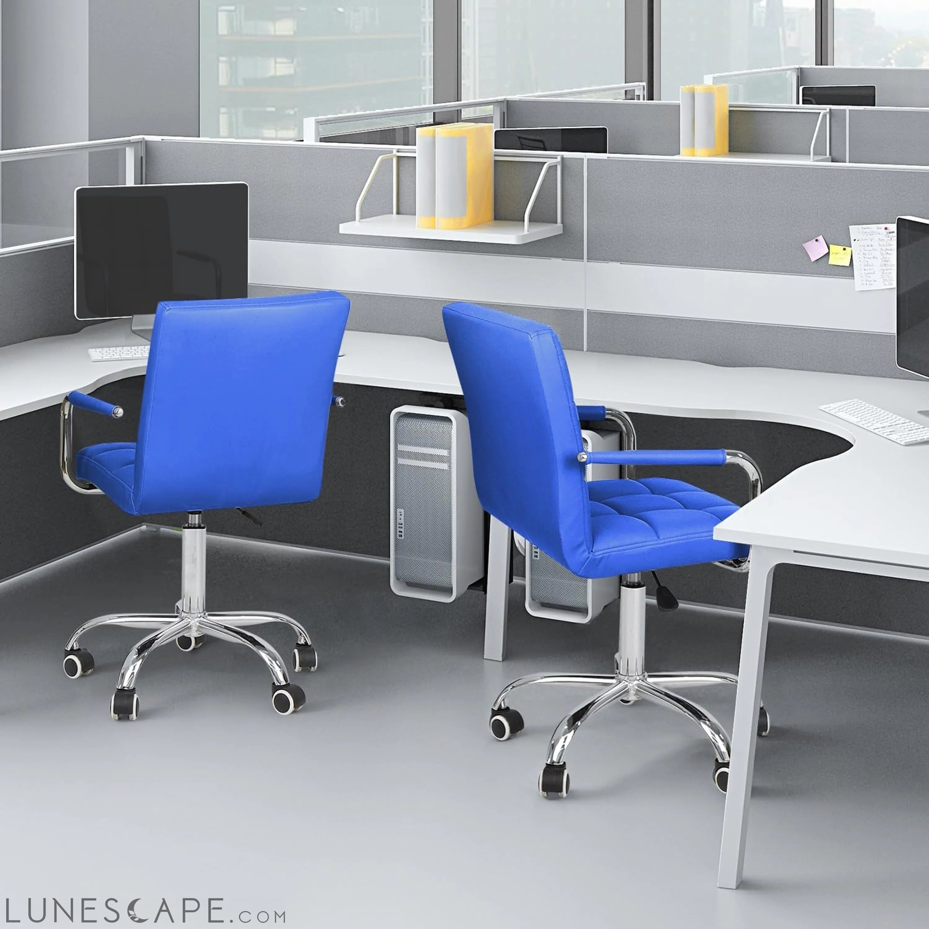 Desk Chair Modern Office Chair with Wheels Vanity Chair PU Leather LUNESCAPE