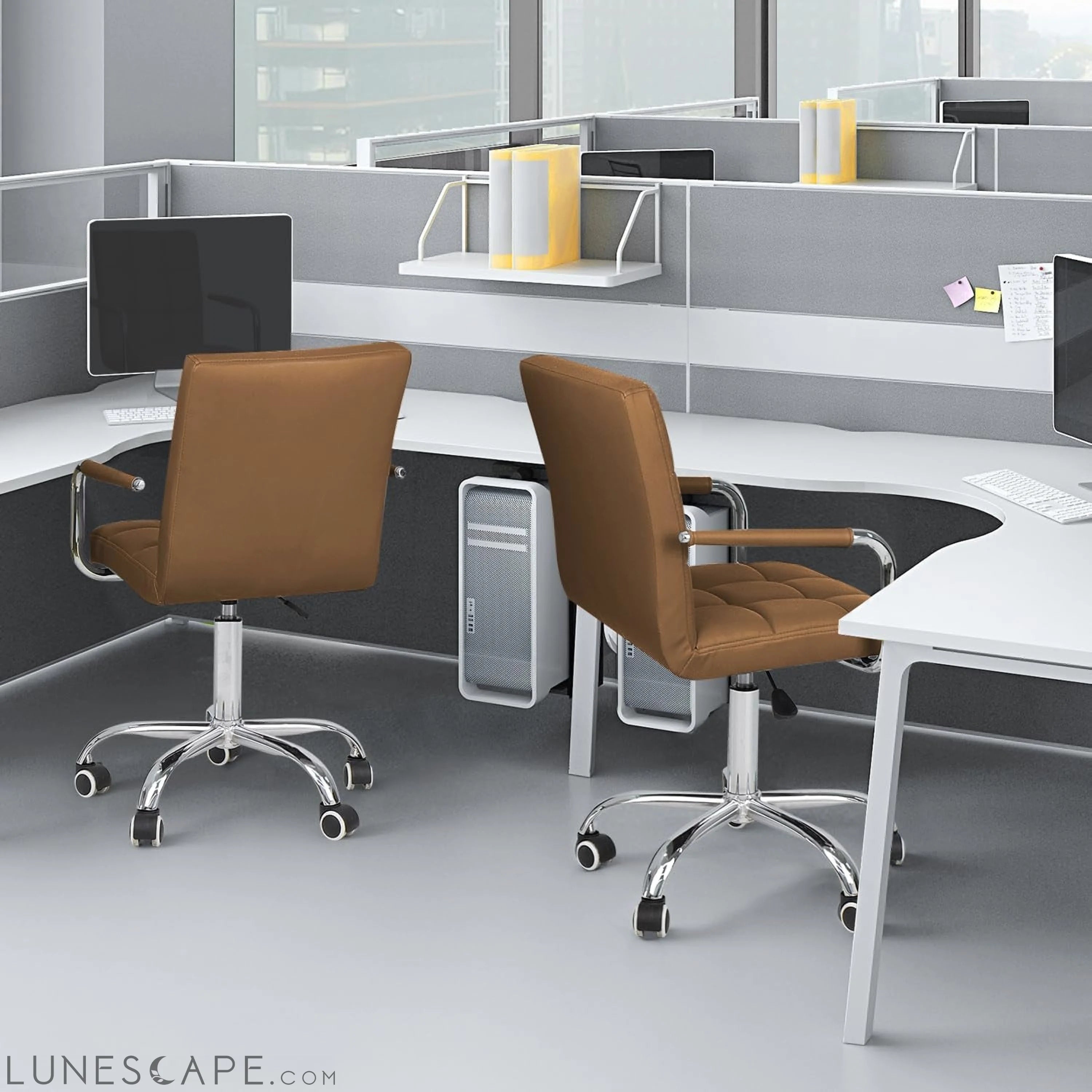 Desk Chair Modern Office Chair with Wheels Vanity Chair PU Leather LUNESCAPE