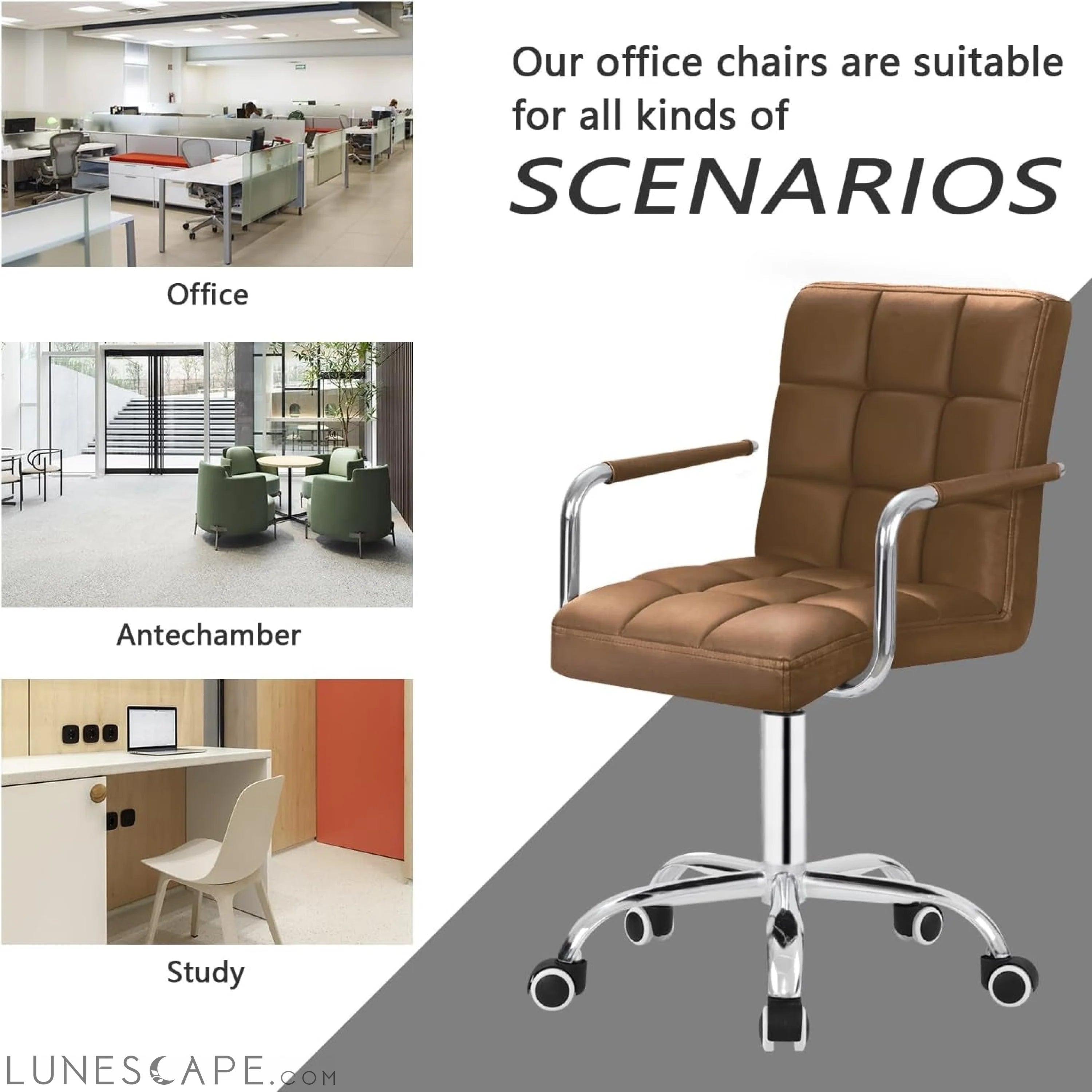 Desk Chair Modern Office Chair with Wheels Vanity Chair PU Leather LUNESCAPE
