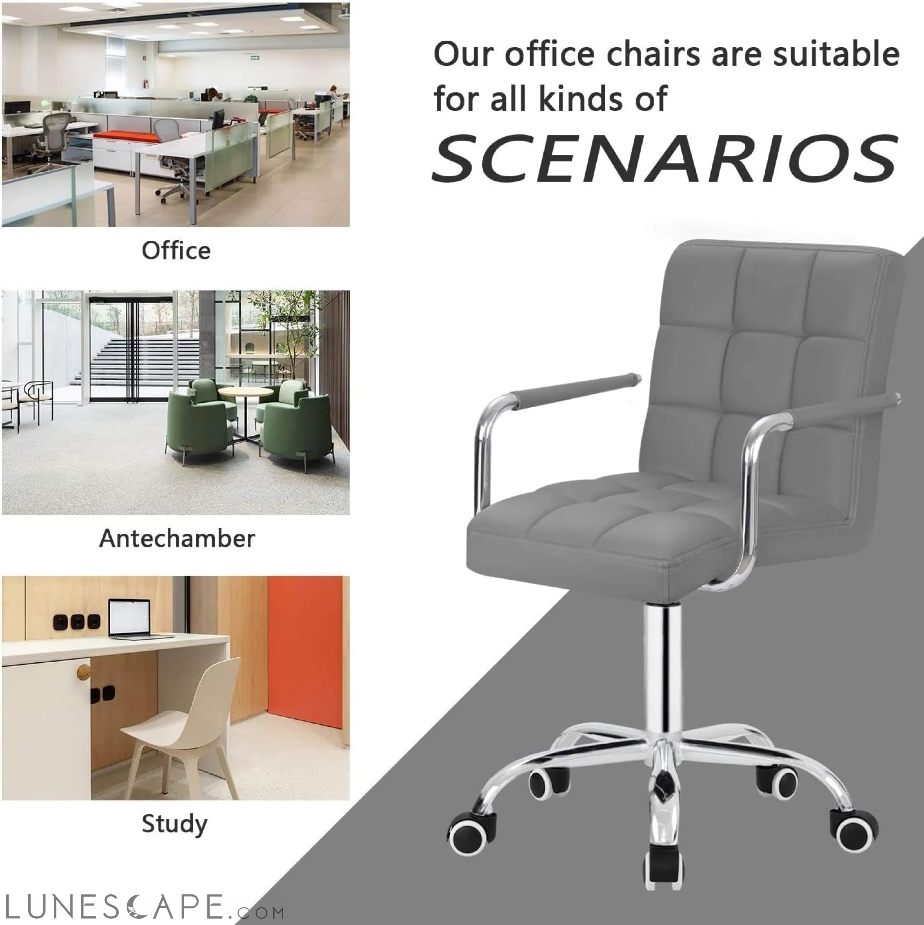 Desk Chair Modern Office Chair with Wheels Vanity Chair PU Leather LUNESCAPE
