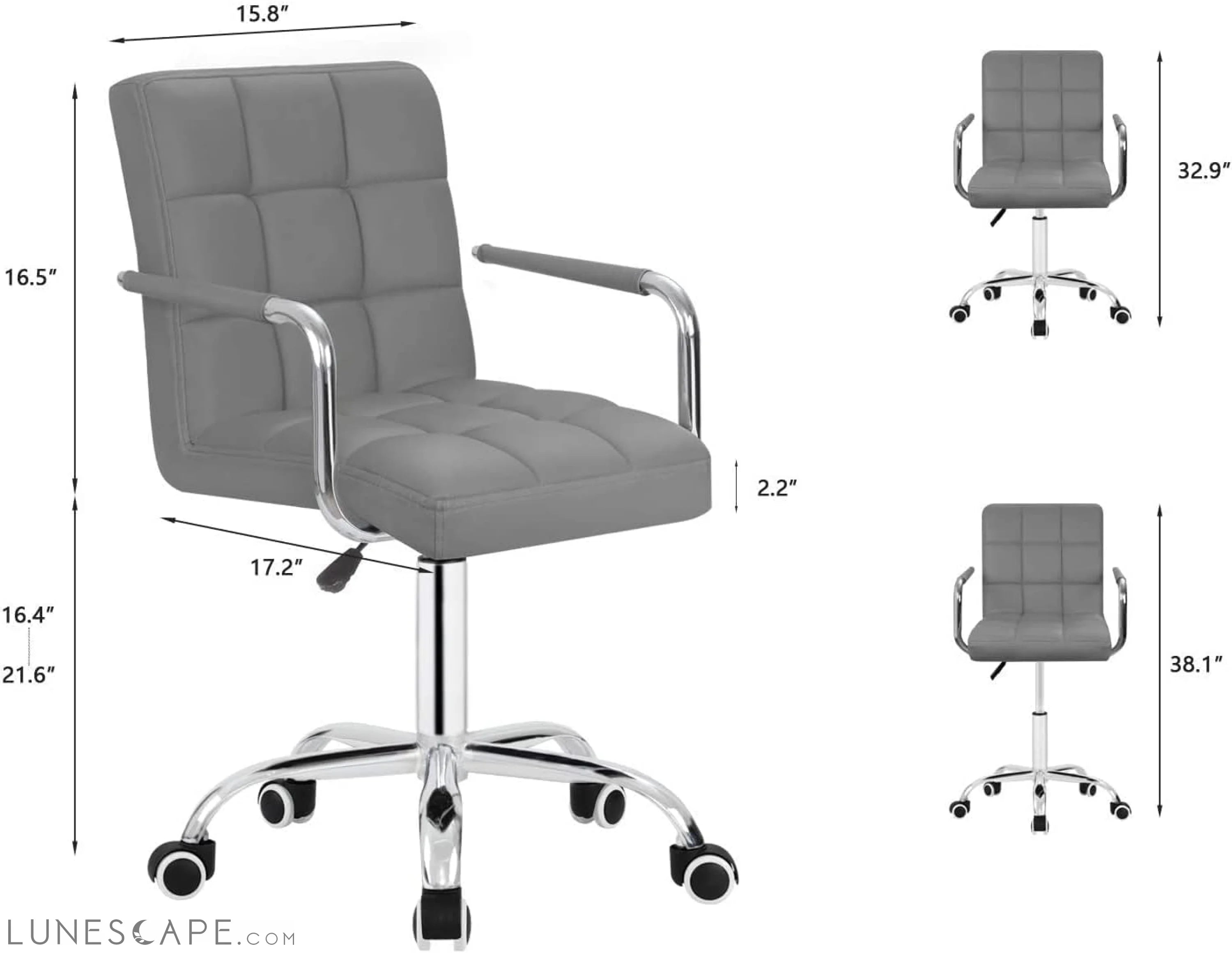 Desk Chair Modern Office Chair with Wheels Vanity Chair PU Leather LUNESCAPE