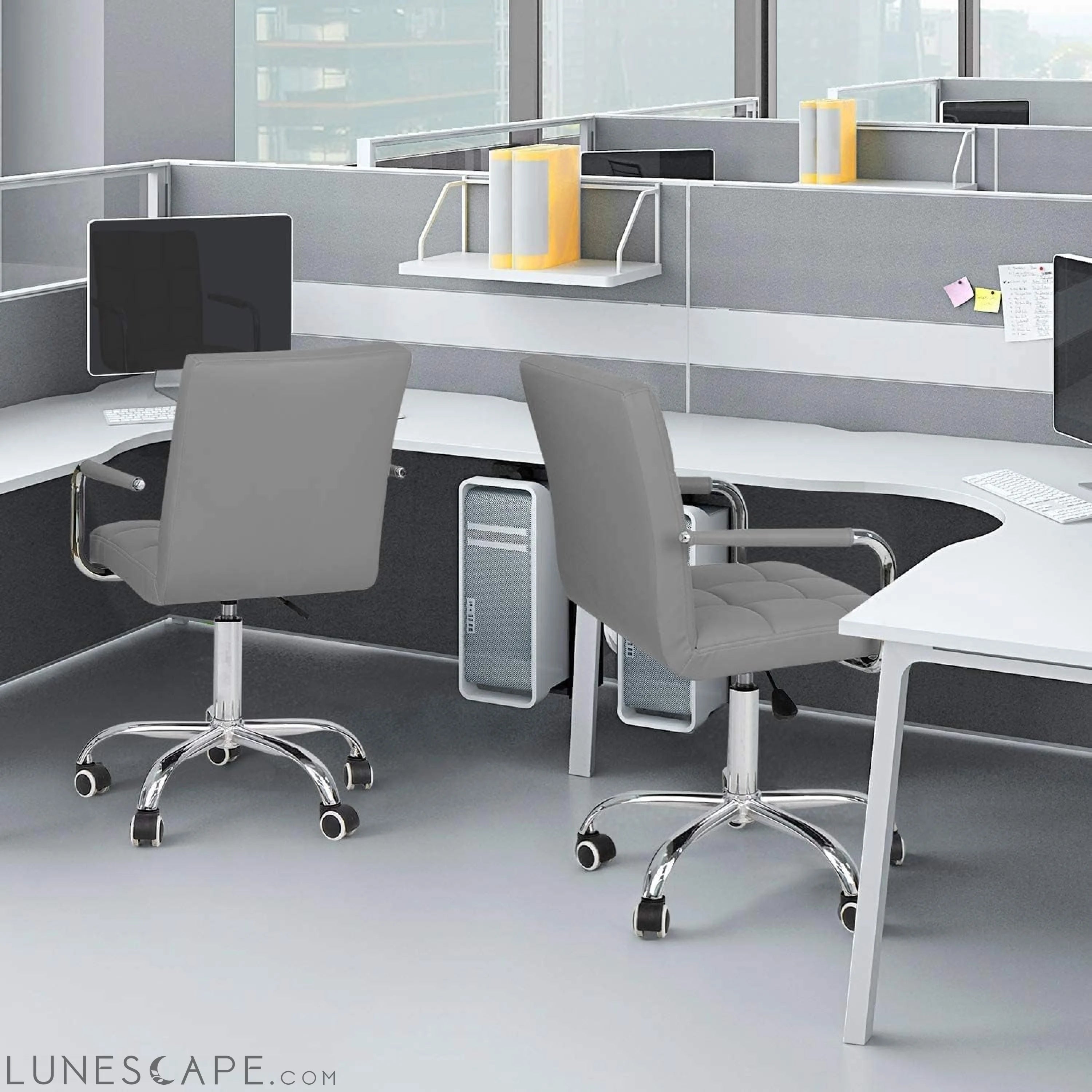 Desk Chair Modern Office Chair with Wheels Vanity Chair PU Leather LUNESCAPE