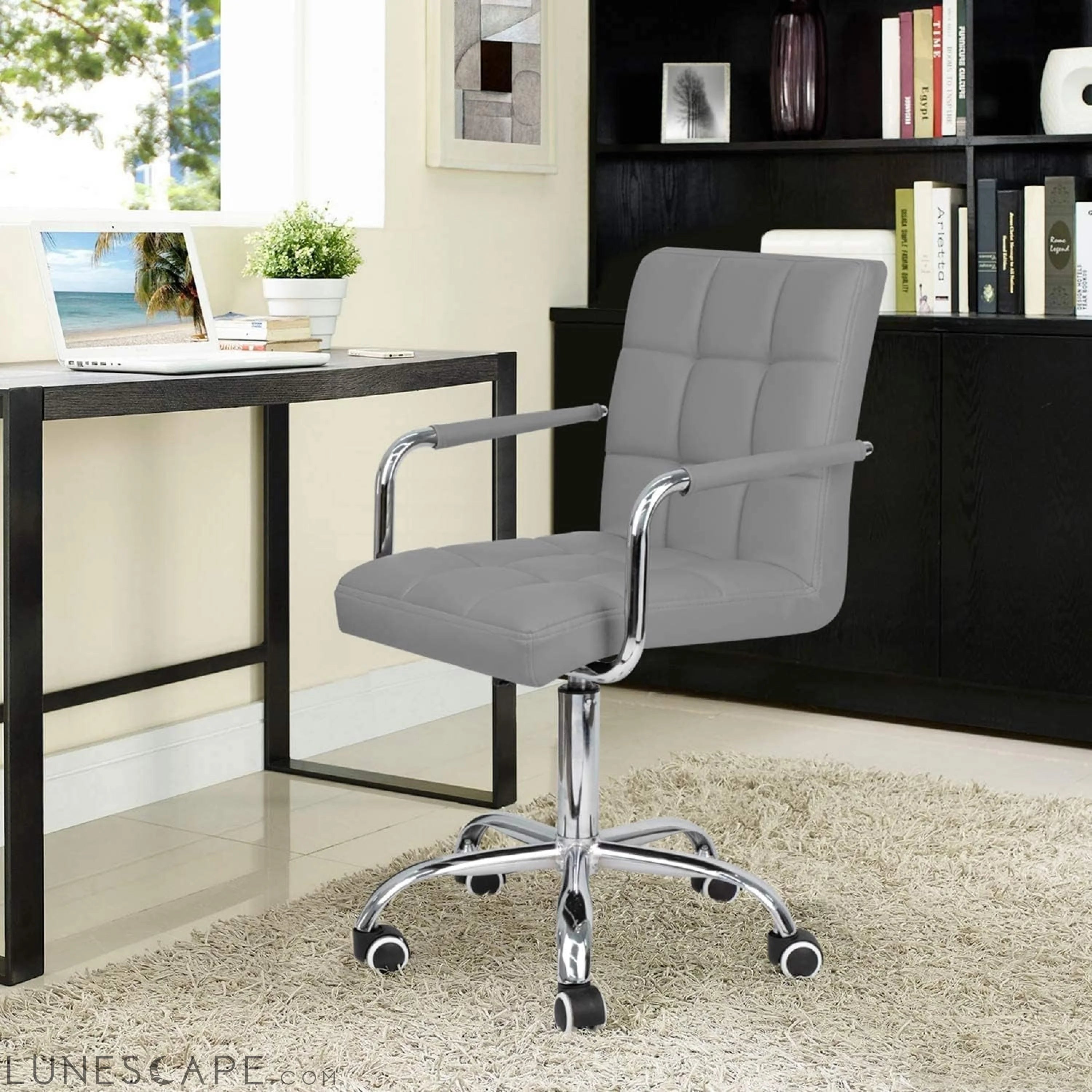 Desk Chair Modern Office Chair with Wheels Vanity Chair PU Leather LUNESCAPE